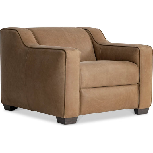 Flynn Leather Power Motion Chair by Bernhardt in beige, tan. Made from leather in a traditional style.