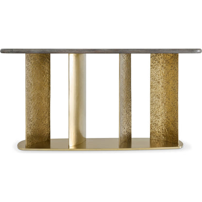Trost Console Table by Bernhardt in dorado gold, bracken. Made from metal, wood in a modern style.