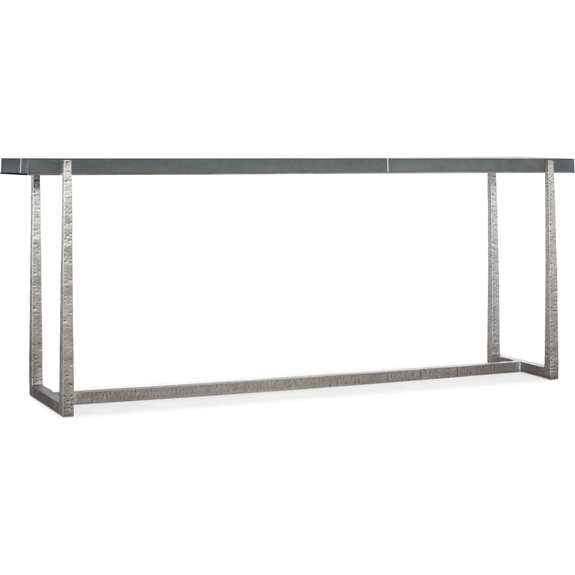 Chapman Mixed Media Console Table by Hooker Furniture in gray and pewter. Made from metal, faux shagreen in a modern style.