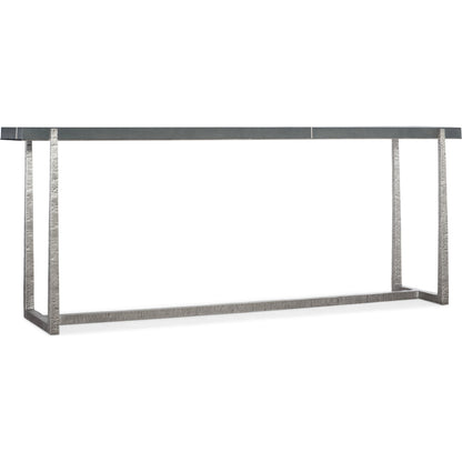 Chapman Mixed Media Console Table by Hooker Furniture in gray and pewter. Made from metal, faux shagreen in a modern style.