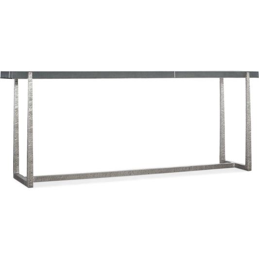 Chapman Mixed Media Console Table by Hooker Furniture in gray and pewter. Made from metal, faux shagreen in a modern style.