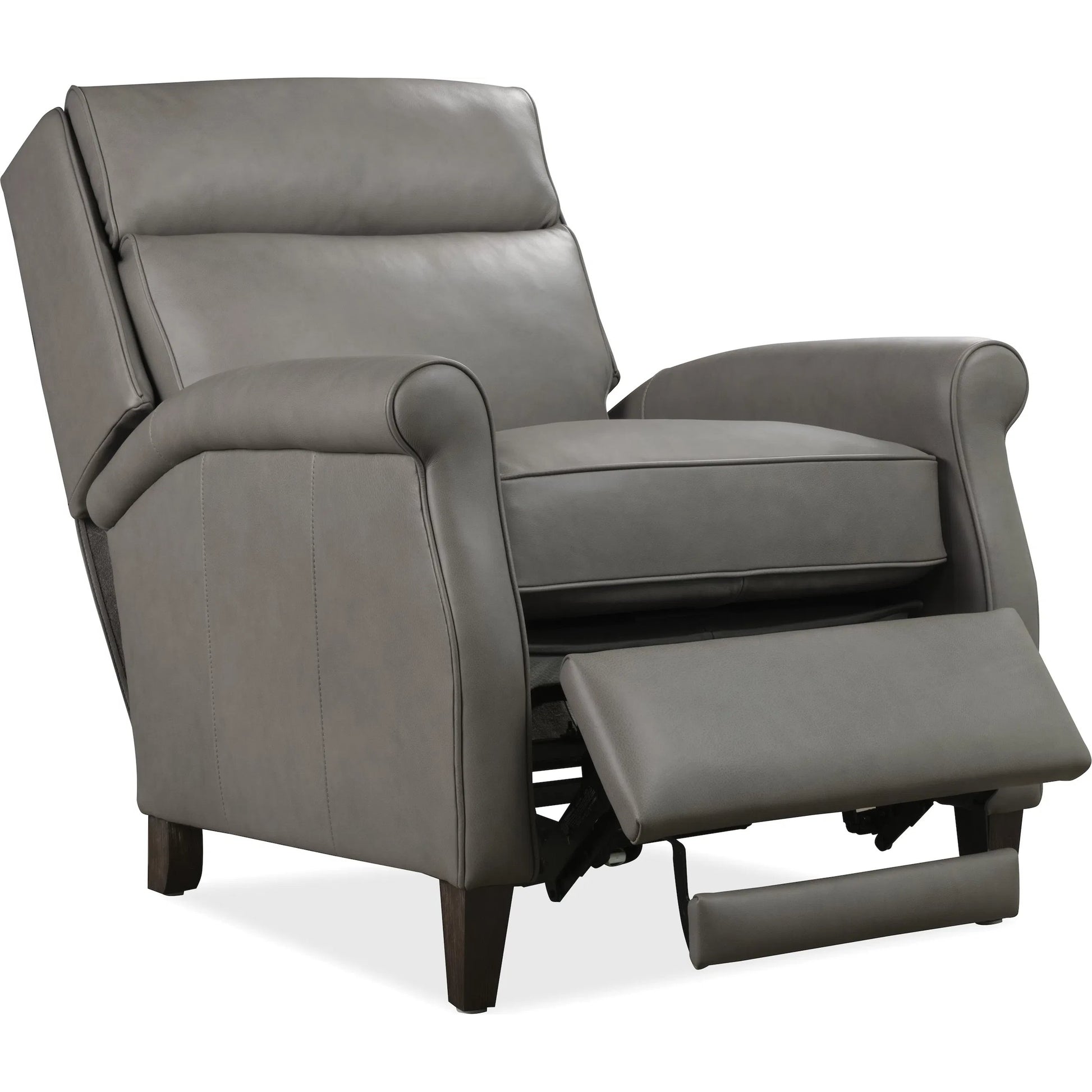 Randall Power Recliner with Pop-Up Headrest by Hooker Furniture in dark wood. Made from leather in a traditional style.