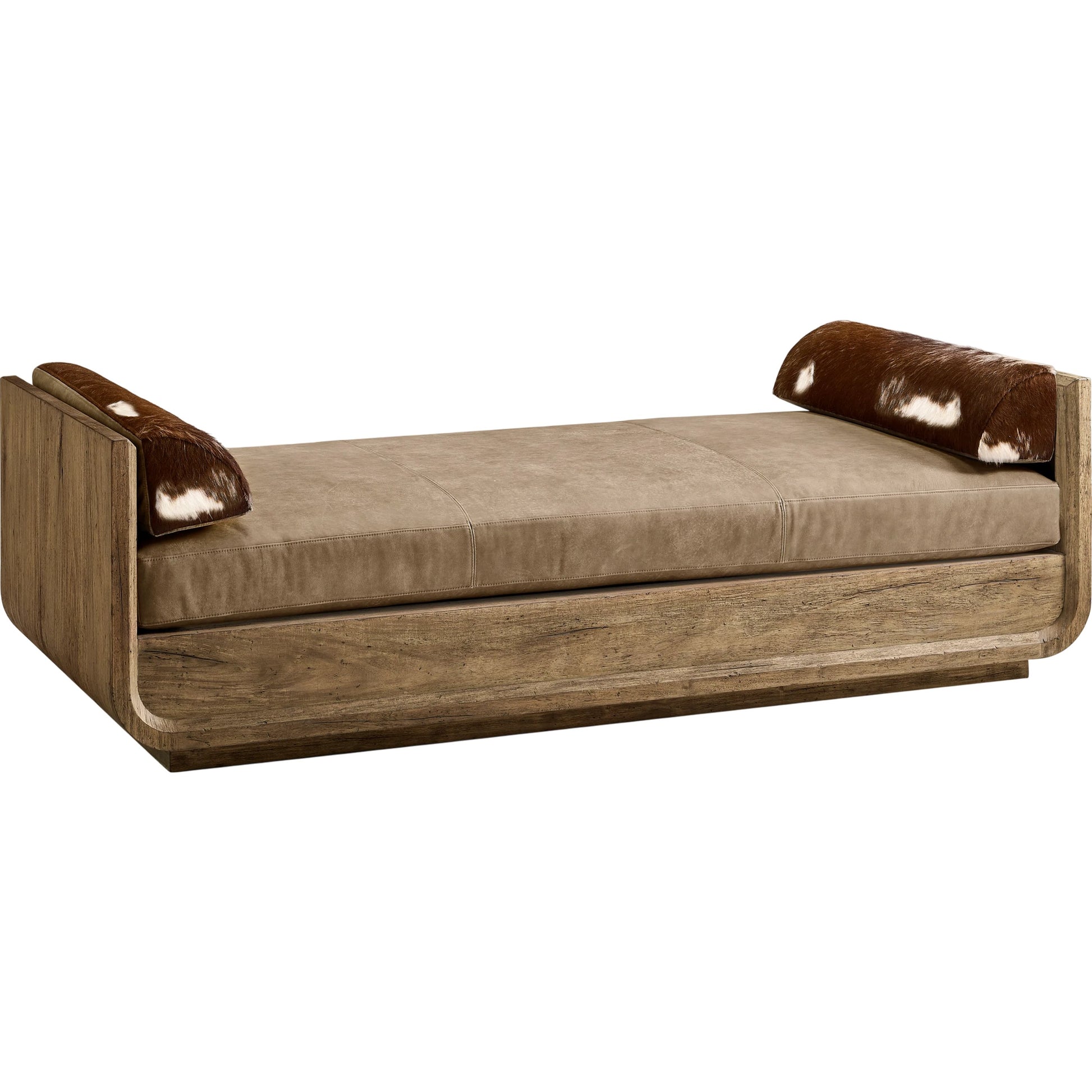 Stone Ridge Leather & Hide Daybed by Jonathan Charles in tully light acacia. Made from acacia veneer in a cottage & farmhouse style.
