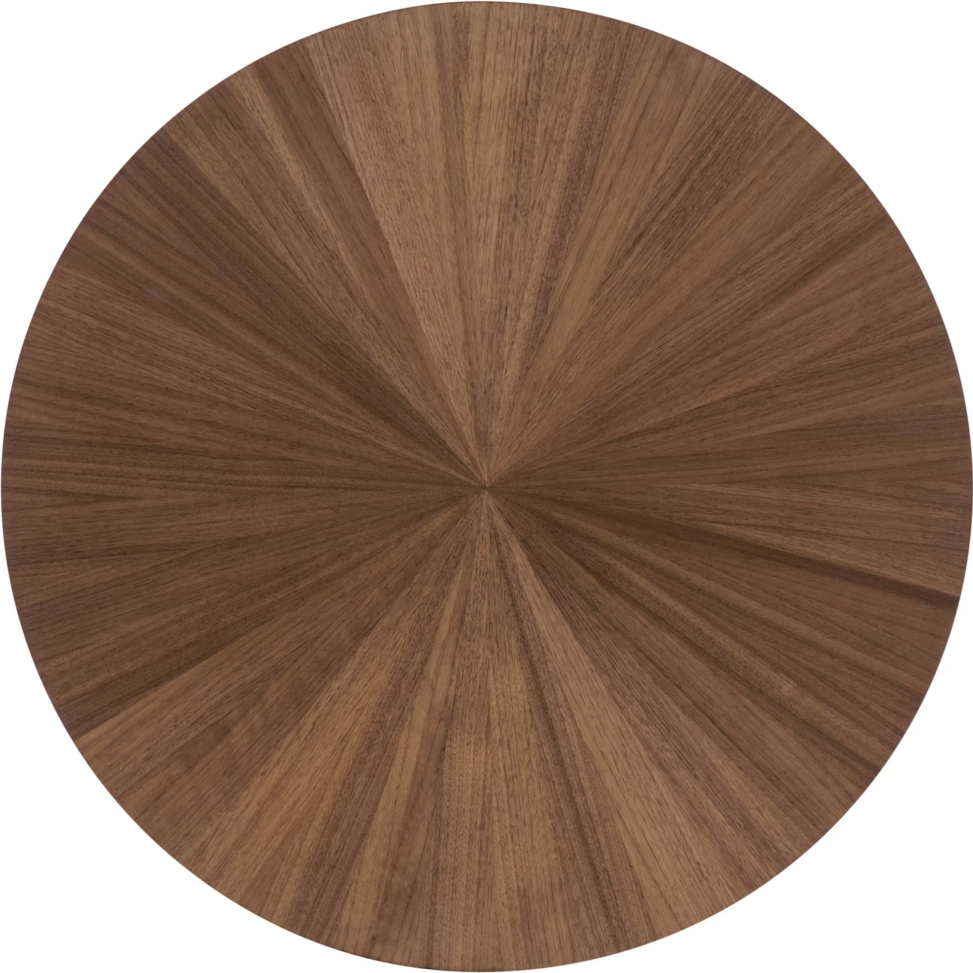 Eleana Round Nightstand by Hooker Furniture in light caramel, quartered walnut veneers, sunlit bronze metal. Made from walnut veneers in a modern style.