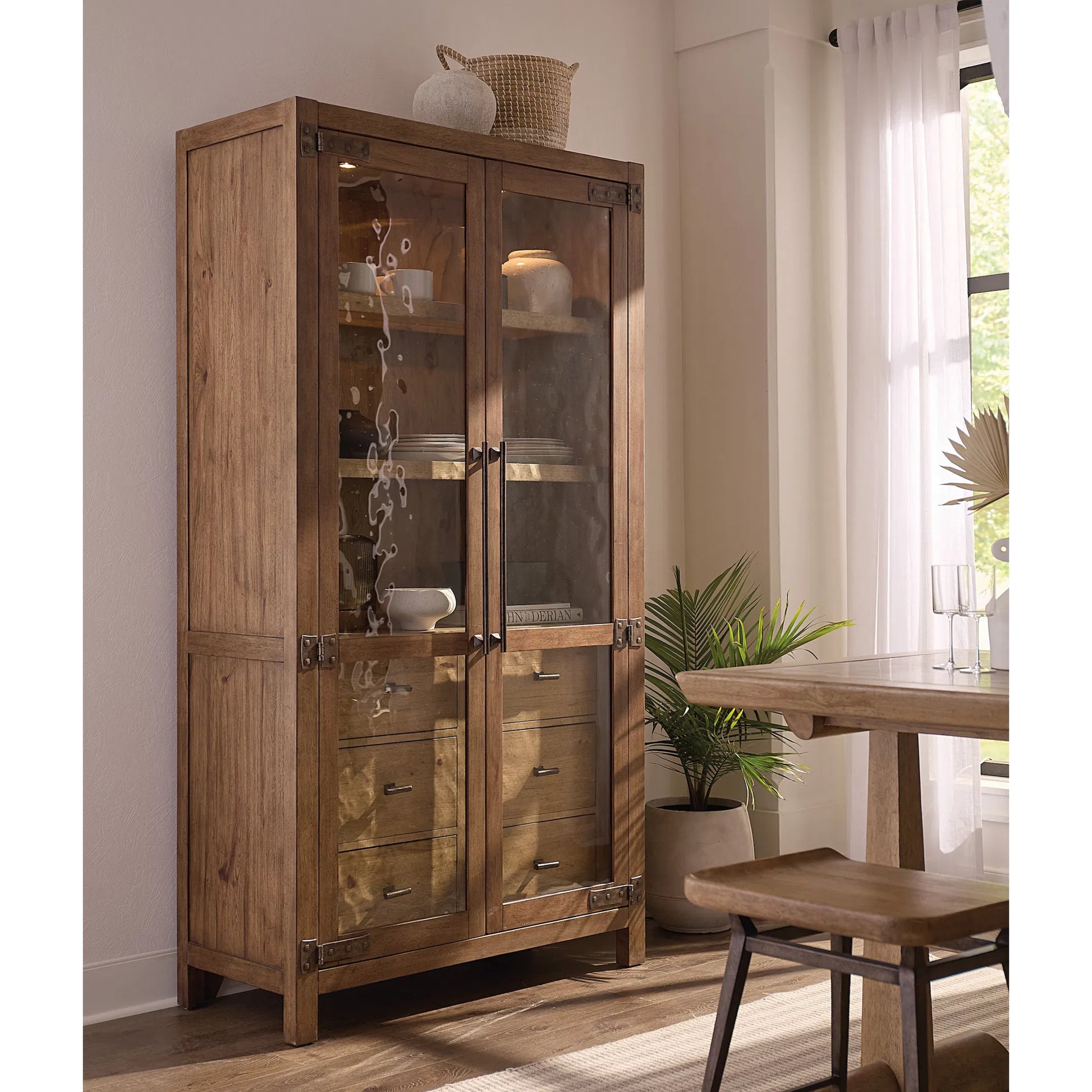 Vineyard Row Display Cabinet by Hooker Furniture in dark wood and napa. Made from unique in a transitional style.