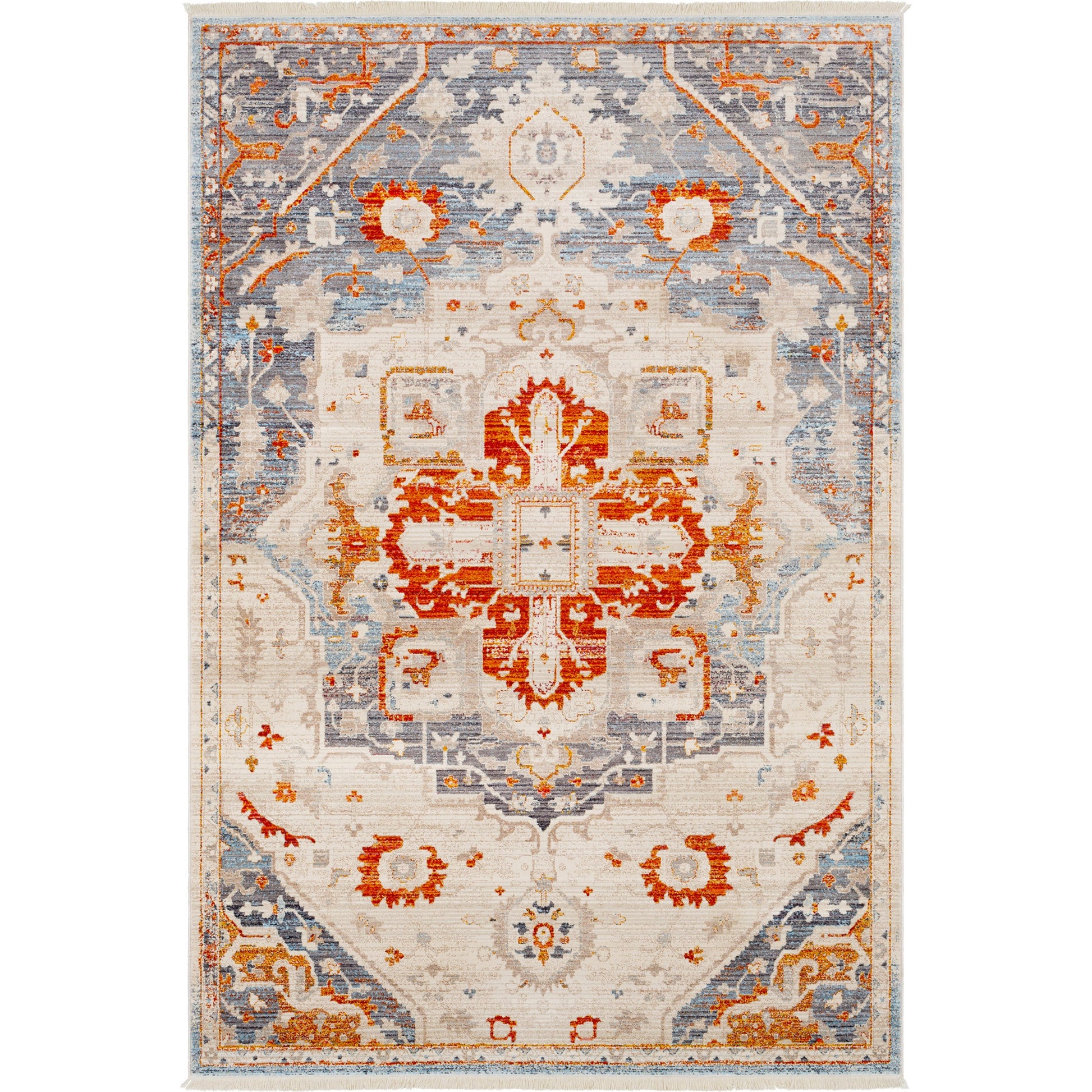 Ephesians Rug - 21450 by Livabliss in burnt orange, red, light blue, rose, saffron, beige. Made from 100% polyester in a unique style.
