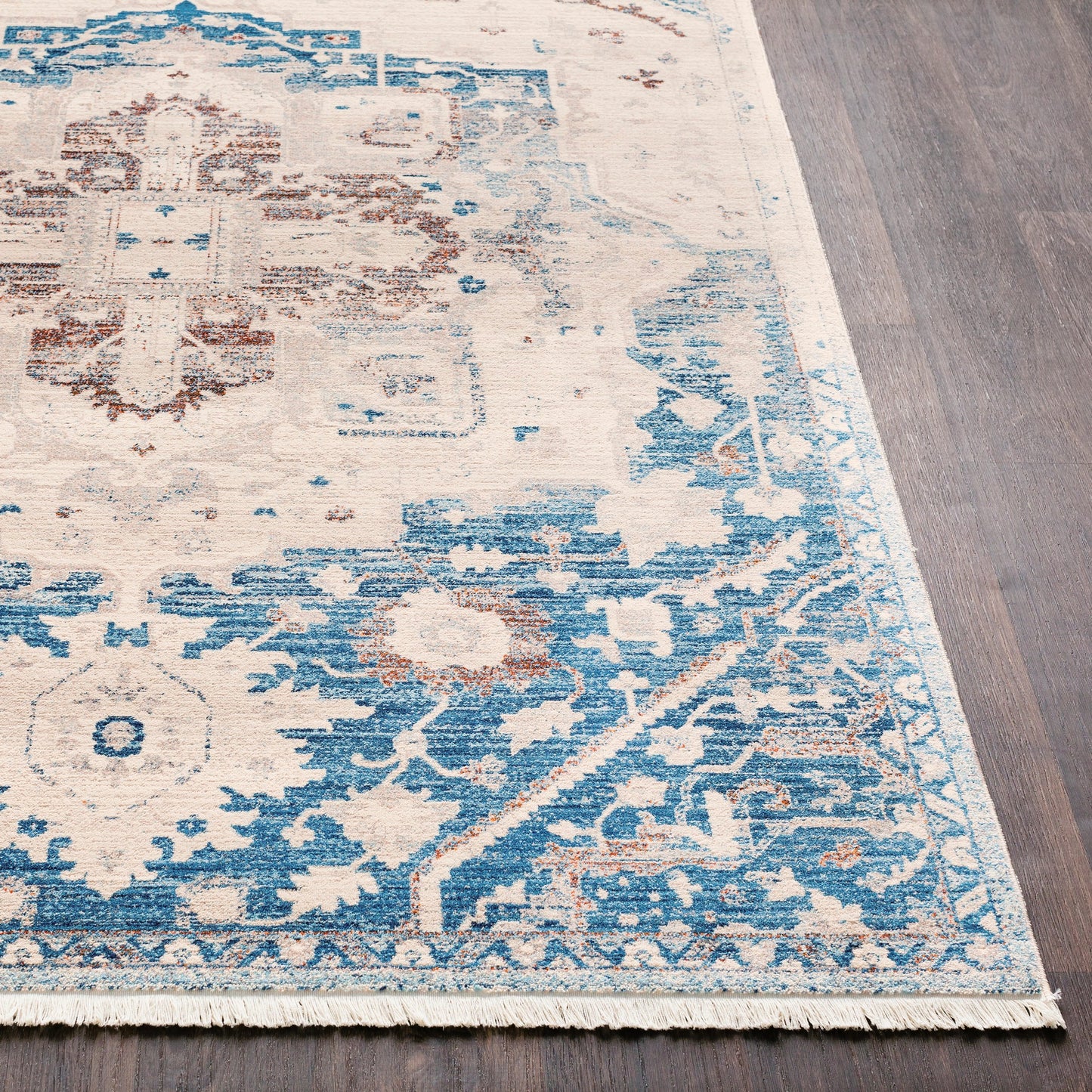 011 91512-36427,91512-36428 | Closeup | Ephesians EPC-2314 Rug by Livabliss in blue, beige, tan, burnt orange, red. Made from 100% polyester in a unique style.