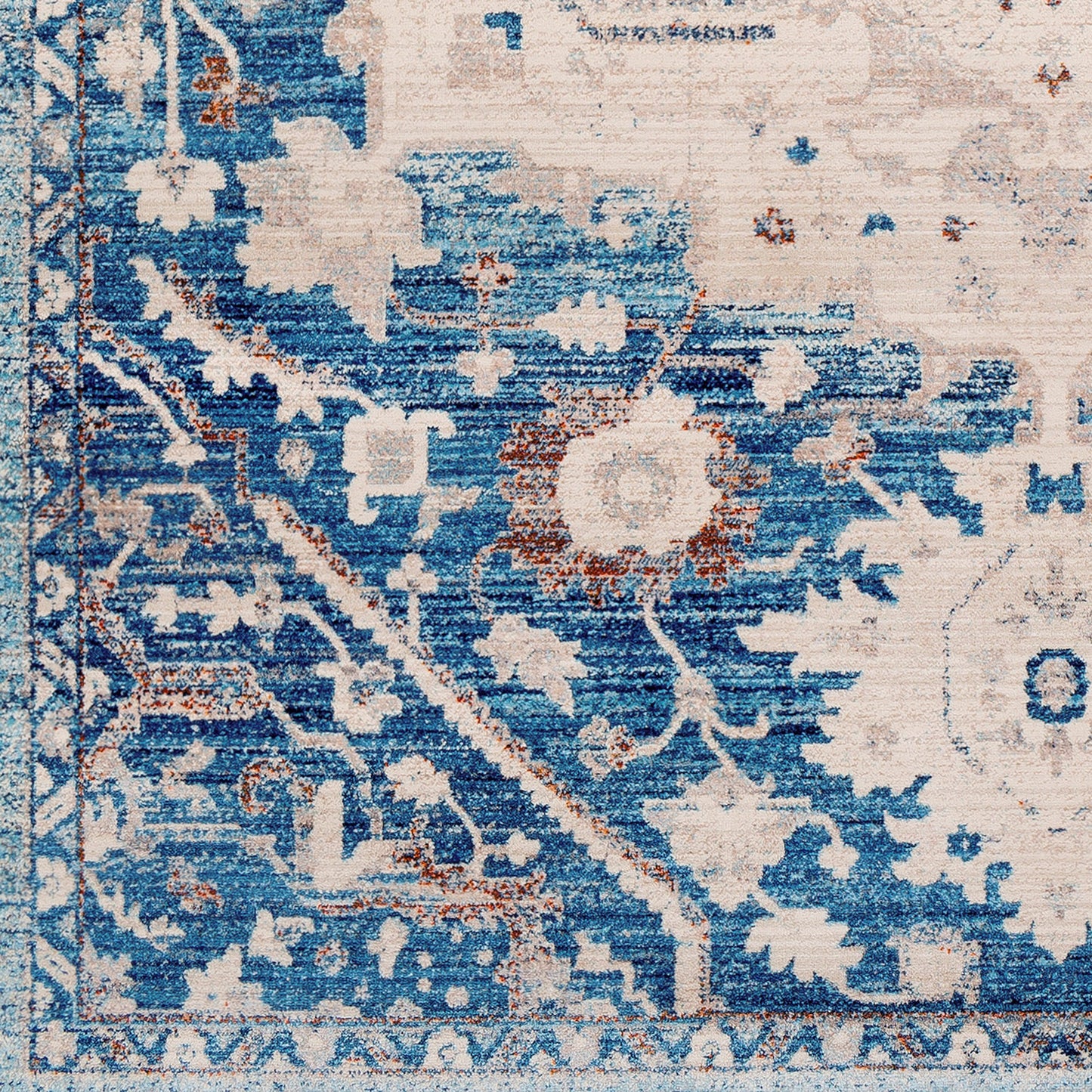 010 91512-36427,91512-36428 | Closeup | Ephesians EPC-2314 Rug by Livabliss in blue, beige, tan, burnt orange, red. Made from 100% polyester in a unique style.