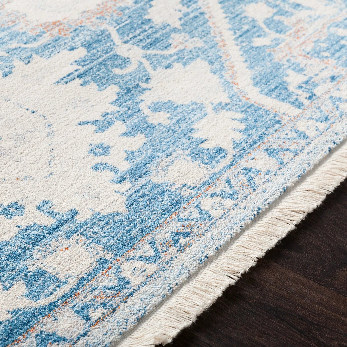 013 91512-36427 | Closeup | Ephesians EPC-2314 Rug by Livabliss in blue, beige, tan, burnt orange, red. Made from 100% polyester in a unique style.