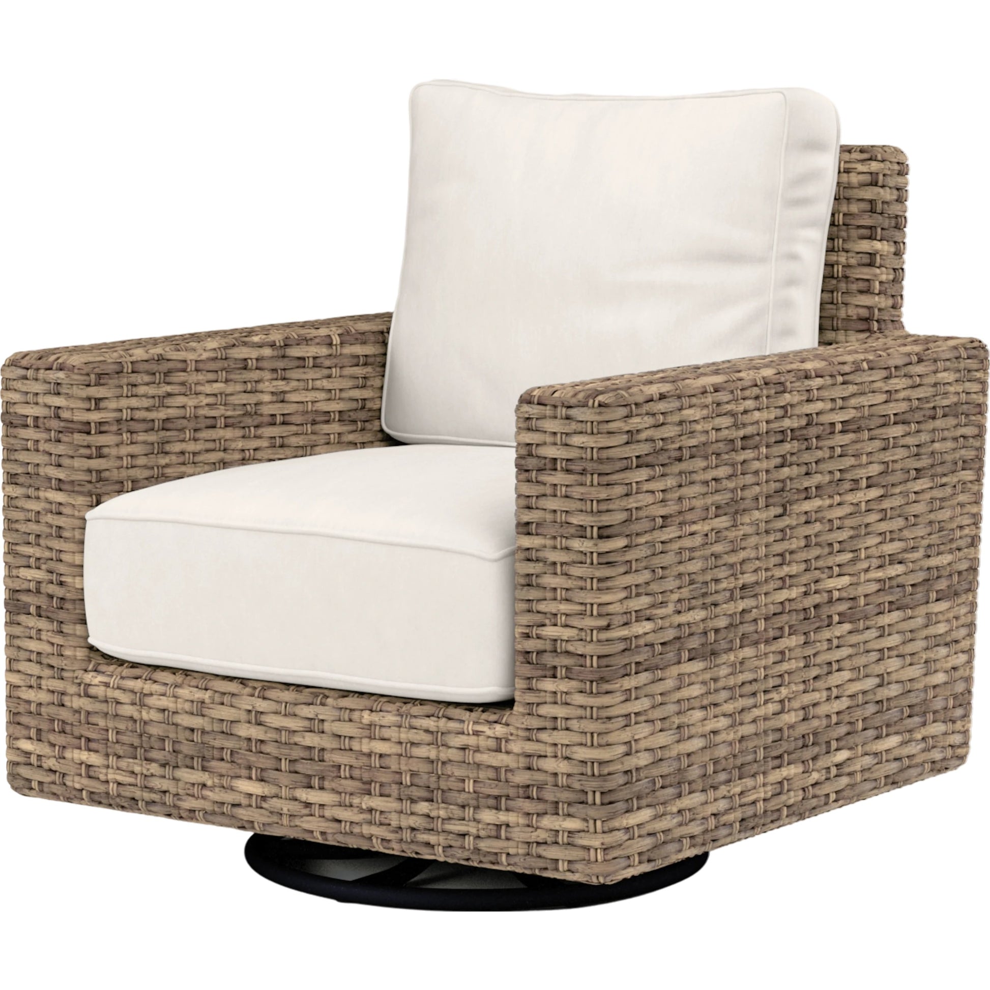 Havana Outdoor Swivel Club Chair by Sunset West in tobacco. Made from resin wicker in a modern style.