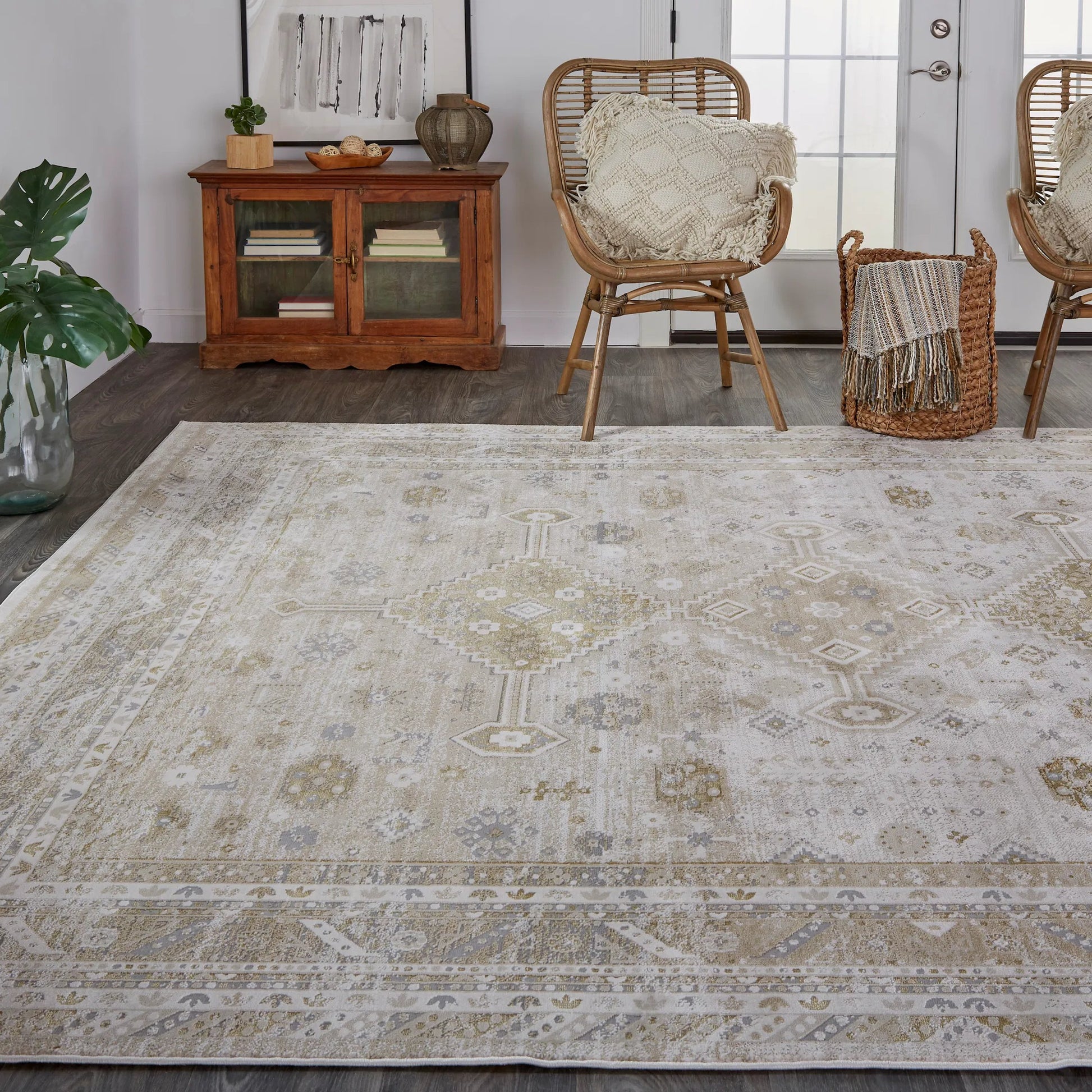 Aura Persian Rug - 3738F by Feizy in gold, ivory. Made from polyester, polypropylene in a unique style.