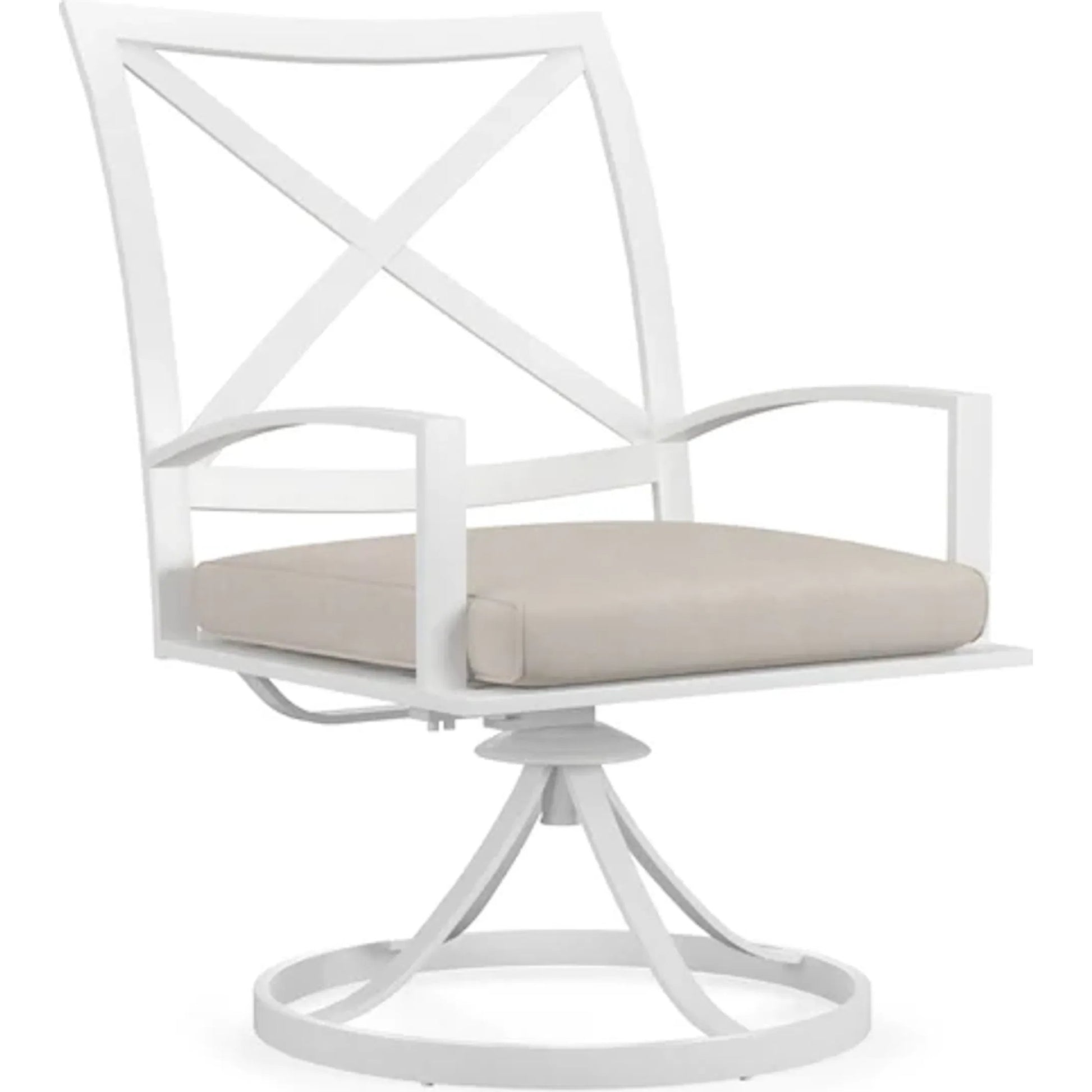 Bristol Outdoor Swivel Dining Chair in Canvas Flax w/ Self Welt by Sunset West. Made from aluminum in a modern style.