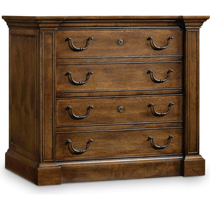 Archivist Lateral File by Hooker Furniture in pecan. Made from pecky pecan veneers in a traditional style.