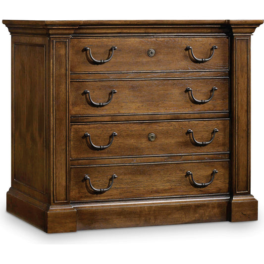 Archivist Lateral File by Hooker Furniture in pecan. Made from pecky pecan veneers in a unique style.