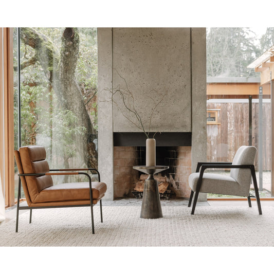 Fox Chair by Moe's Home Collection in gray. Made from upholstery: 100% polyester, solid oak frame, plywood, zigzag springs, webbing support, foam cushions in a transitional style.