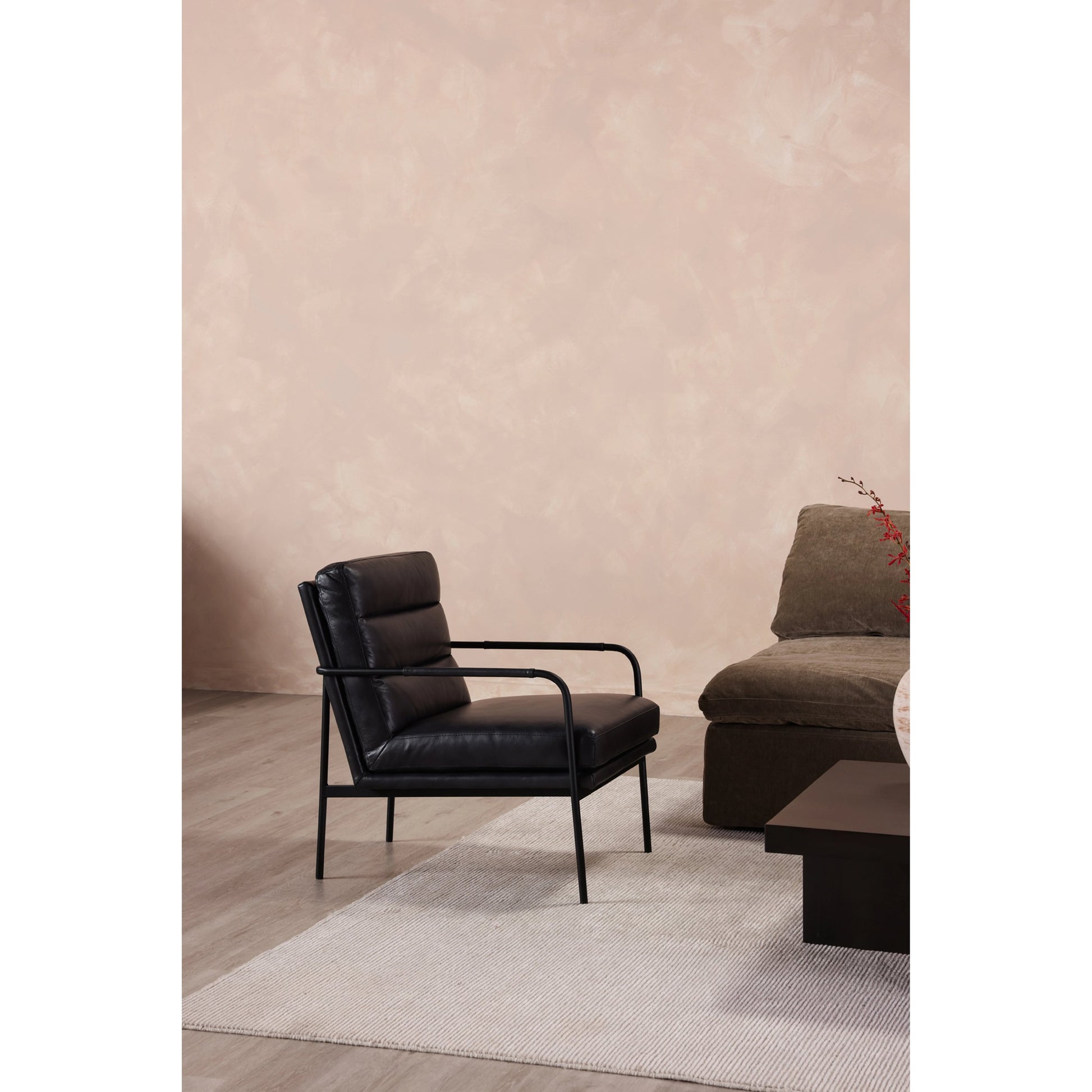 Verlaine Chair Chestnut by Moe's Home Collection. Made from upholstery: 100% top grain leather, powder-coated metal frame, zigzag spring support, foam cushions in a transitional style.