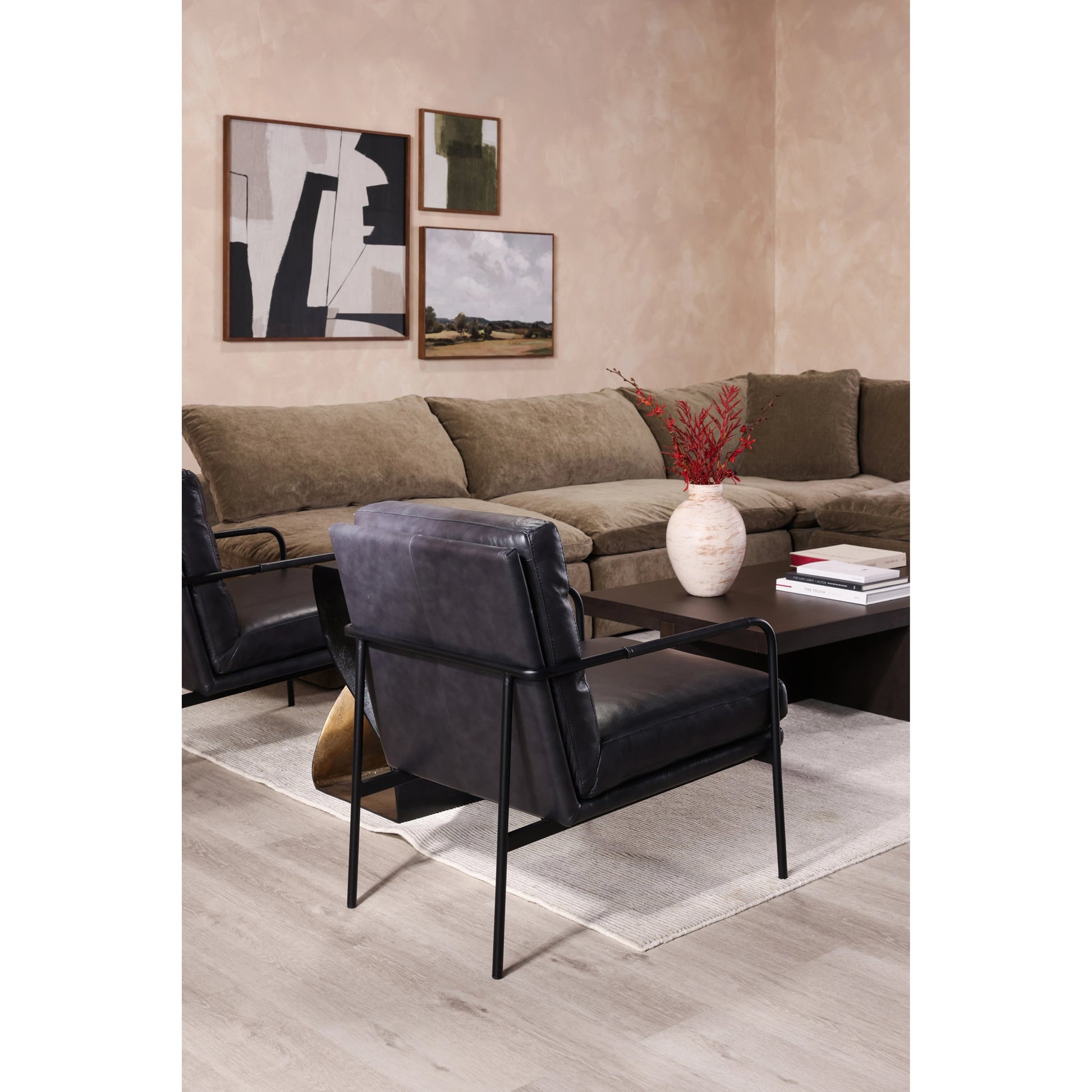 Verlaine Chair Chestnut by Moe's Home Collection. Made from upholstery: 100% top grain leather, powder-coated metal frame, zigzag spring support, foam cushions in a transitional style.