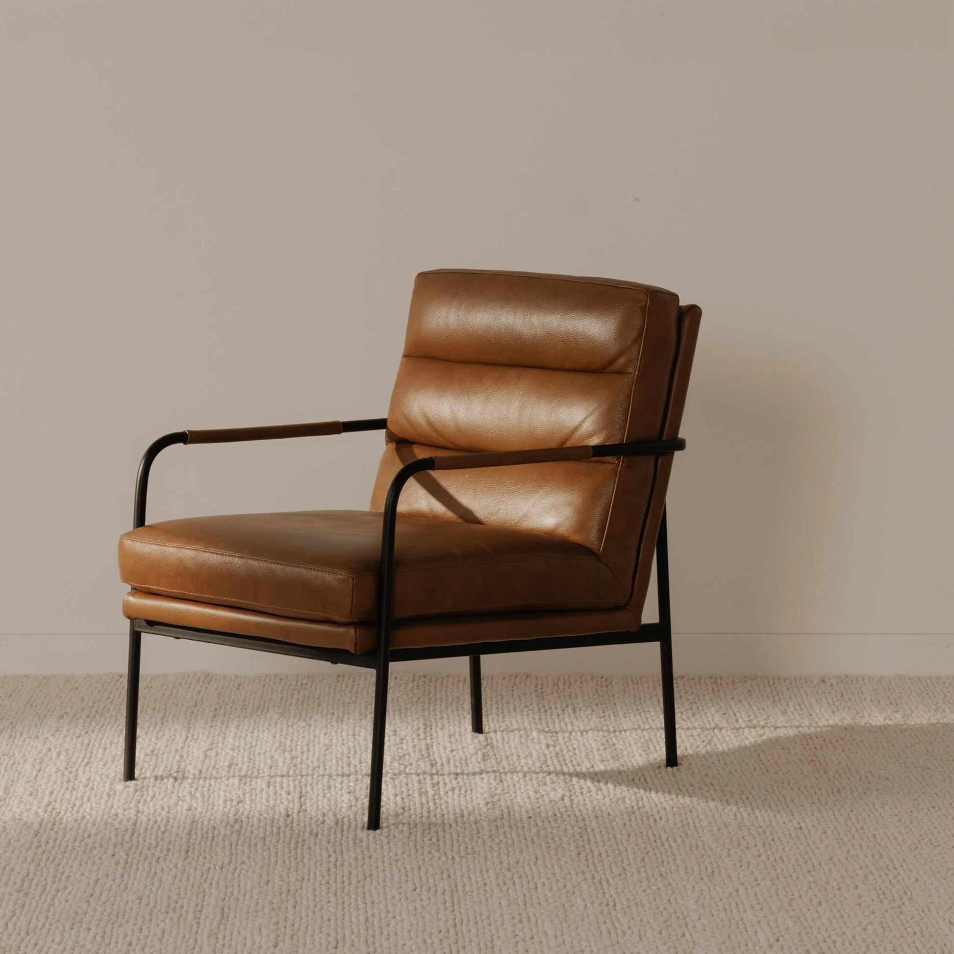Verlaine Chair Chestnut by Moe's Home Collection. Made from upholstery: 100% top grain leather, powder-coated metal frame, zigzag spring support, foam cushions in a transitional style.