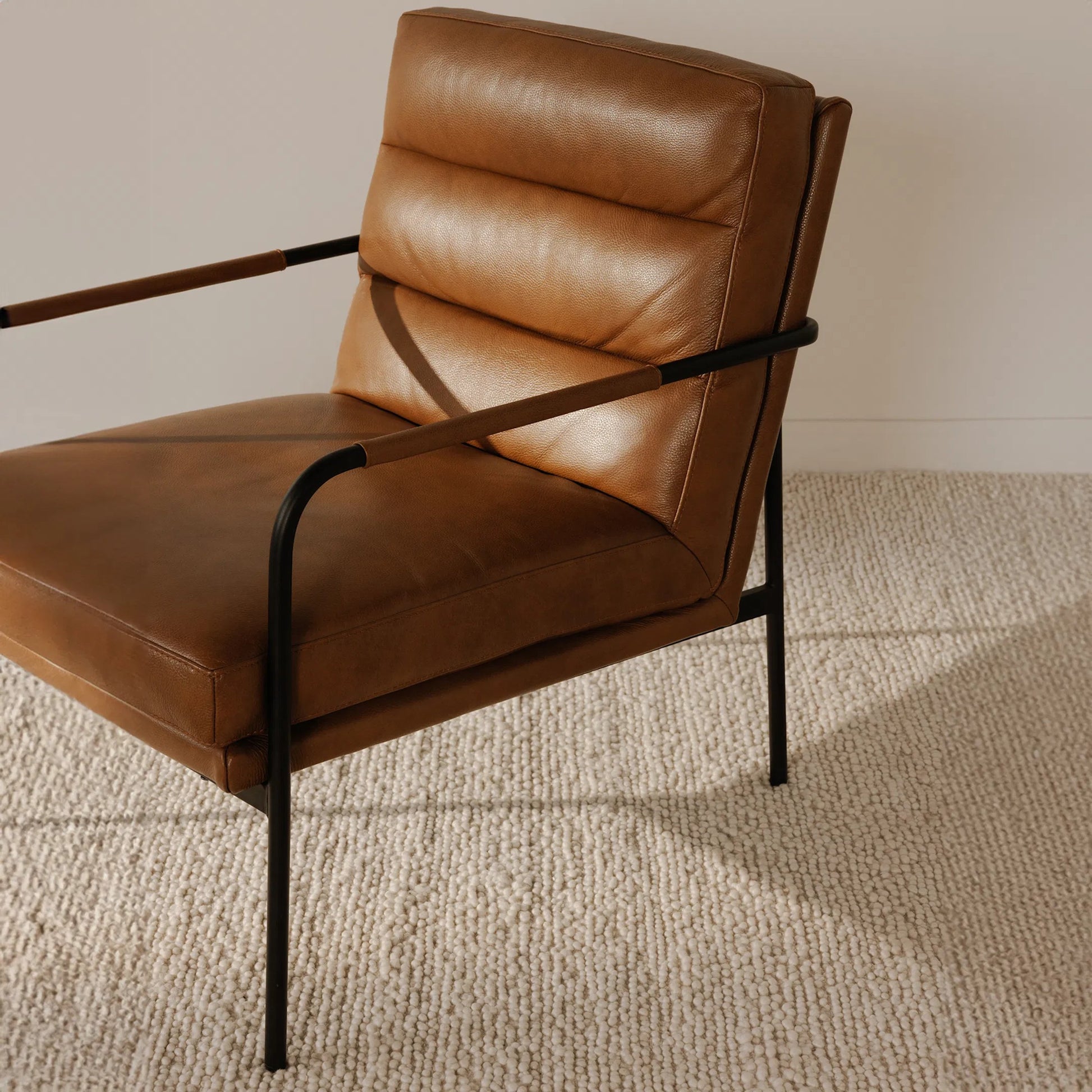 Verlaine Chair Chestnut by Moe's Home Collection. Made from upholstery: 100% top grain leather, powder-coated metal frame, zigzag spring support, foam cushions in a transitional style.