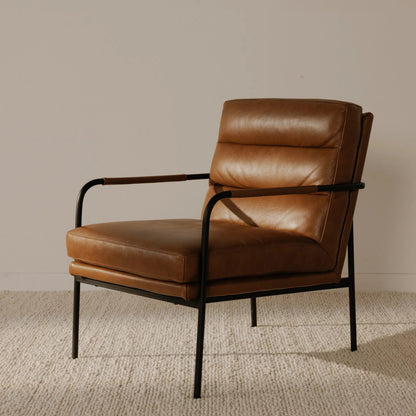 Verlaine Chair Chestnut by Moe's Home Collection. Made from upholstery: 100% top grain leather, powder-coated metal frame, zigzag spring support, foam cushions in a transitional style.