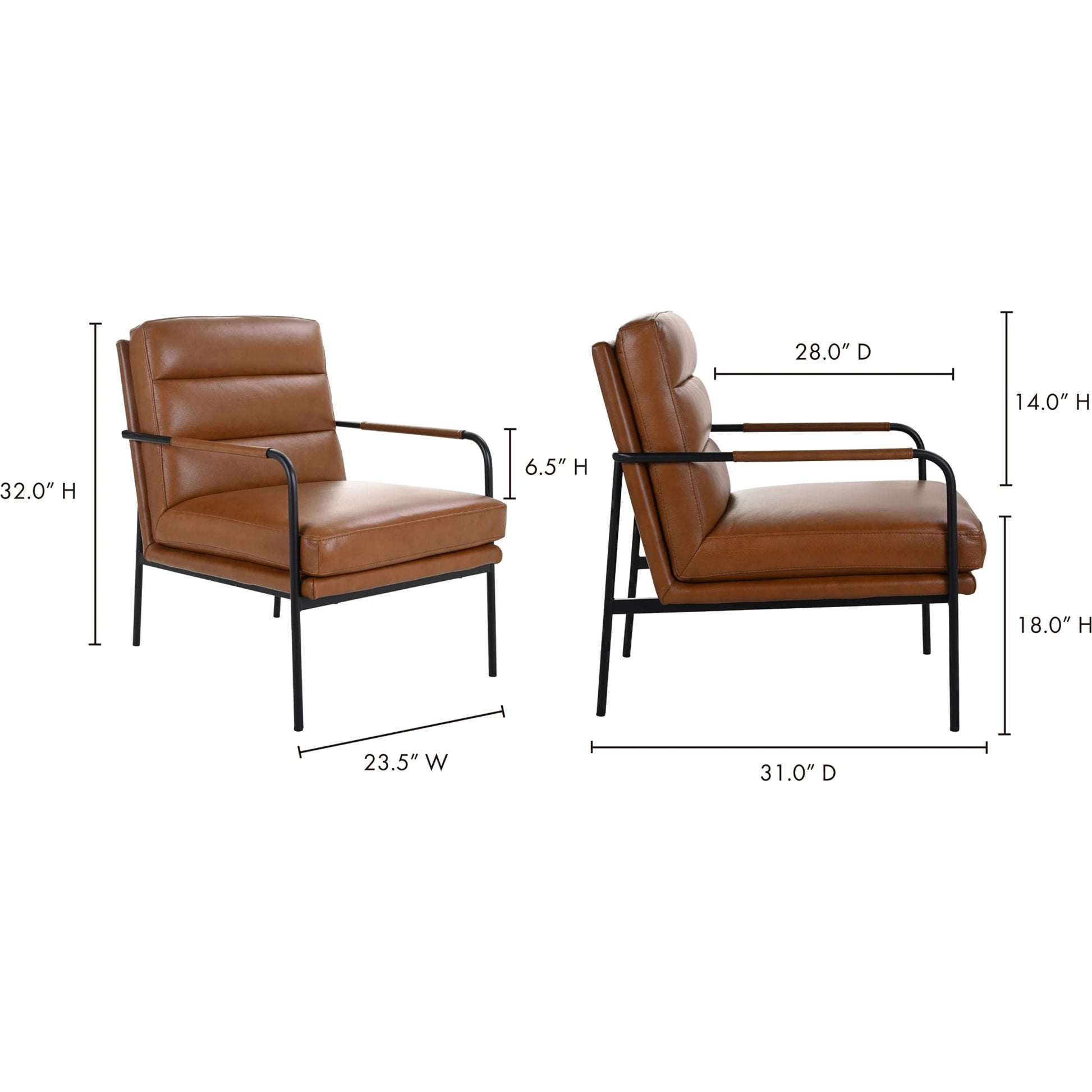 Verlaine Chair Chestnut by Moe's Home Collection. Made from upholstery: 100% top grain leather, powder-coated metal frame, zigzag spring support, foam cushions in a transitional style.
