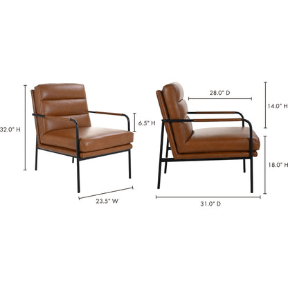 Verlaine Chair Chestnut by Moe's Home Collection. Made from upholstery: 100% top grain leather, powder-coated metal frame, zigzag spring support, foam cushions in a transitional style.
