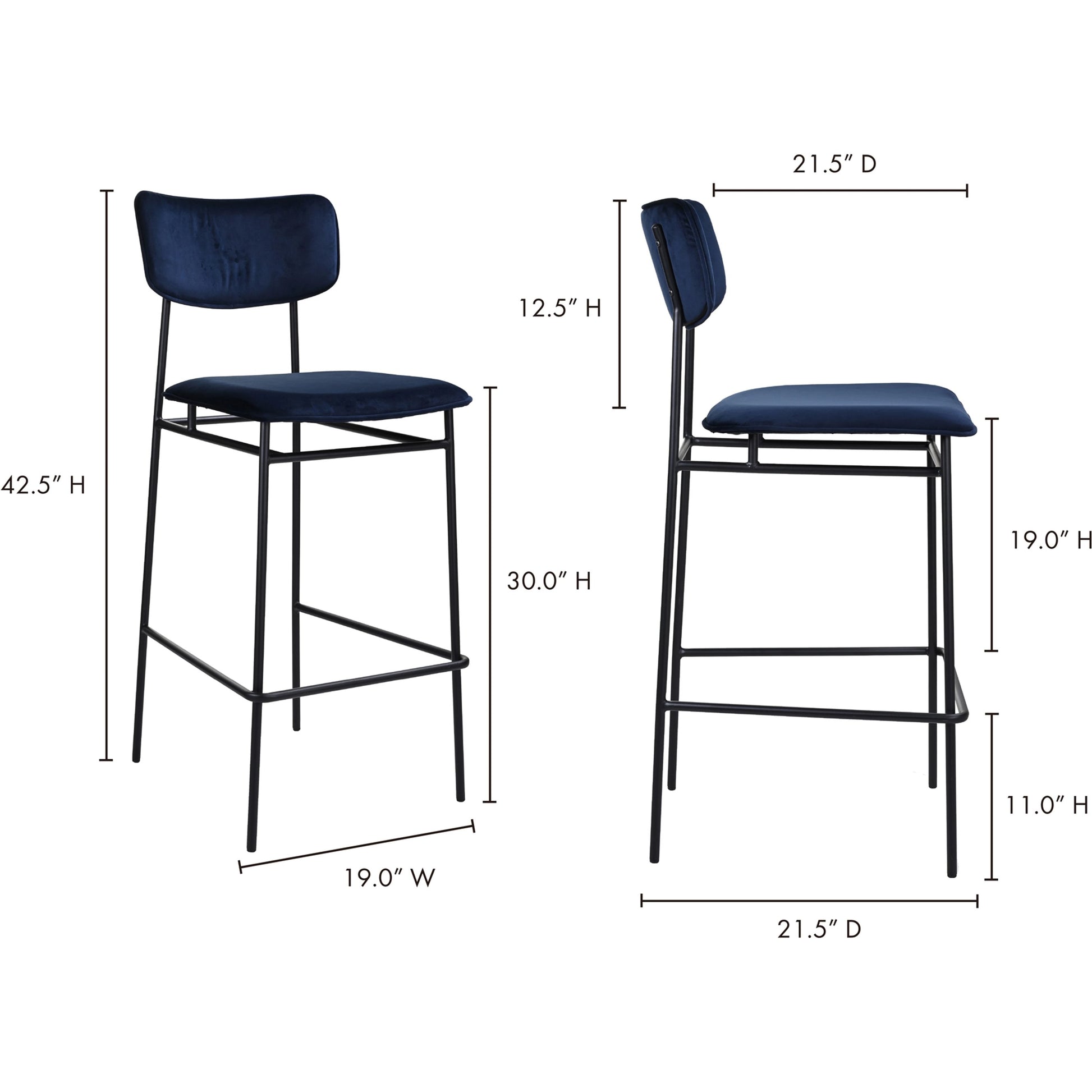 Sailor Barstool by Moe's Home Collection in brown. Made from upholstery: 100% top grain leather, powder-coated metal frame, plywood, foam padding in a transitional style.