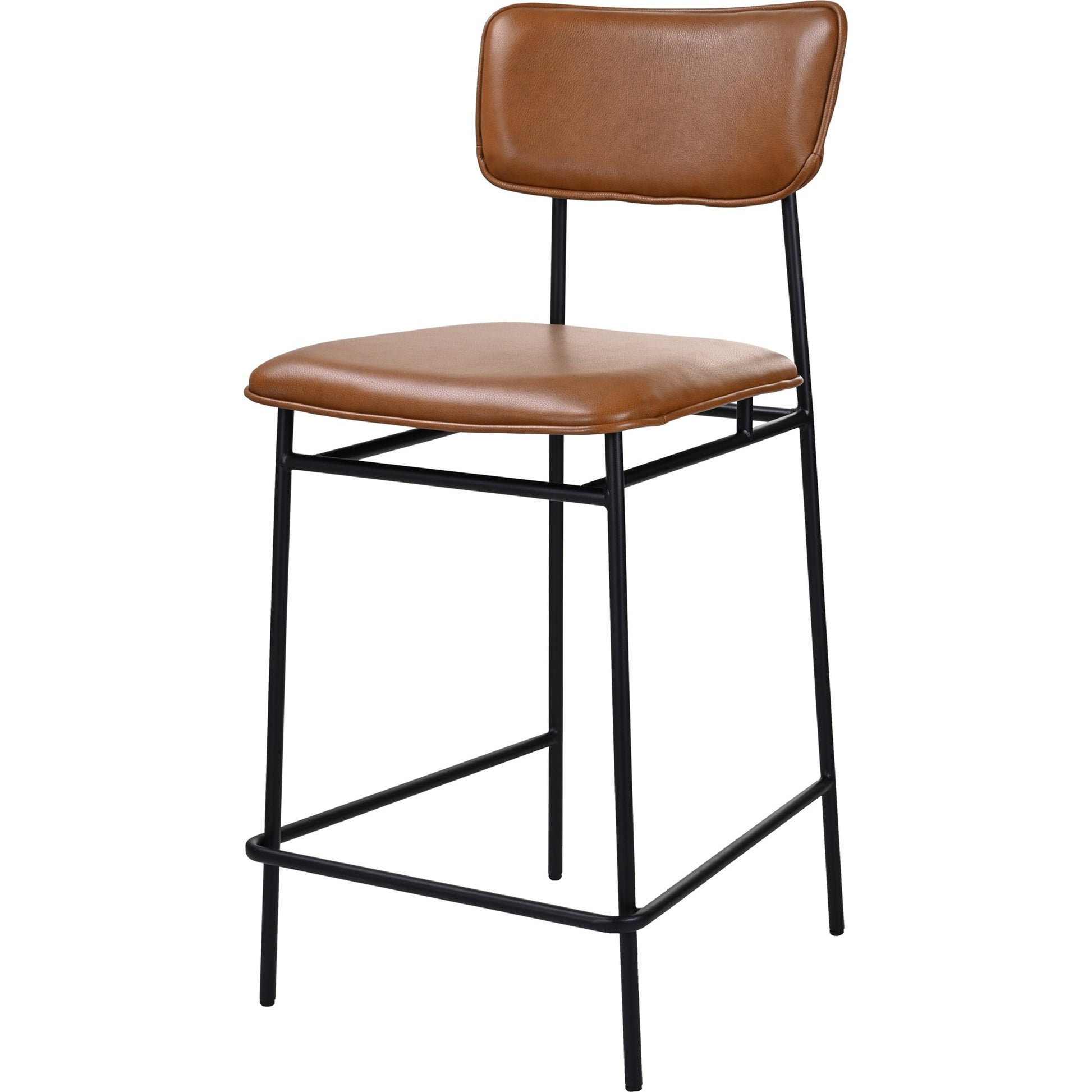 Sailor Counter Stool by Moe's Home Collection in brown. Made from upholstery: 100% top grain leather, powder-coated metal frame, plywood, foam padding in a transitional style.