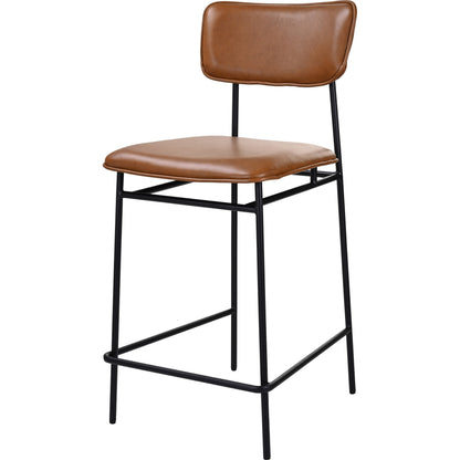 Sailor Counter Stool by Moe's Home Collection in brown. Made from upholstery: 100% top grain leather, powder-coated metal frame, plywood, foam padding in a transitional style.