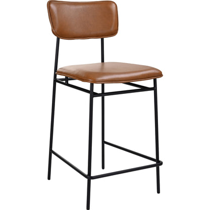 Sailor Counter Stool by Moe's Home Collection in brown. Made from upholstery: 100% top grain leather, powder-coated metal frame, plywood, foam padding in a transitional style.