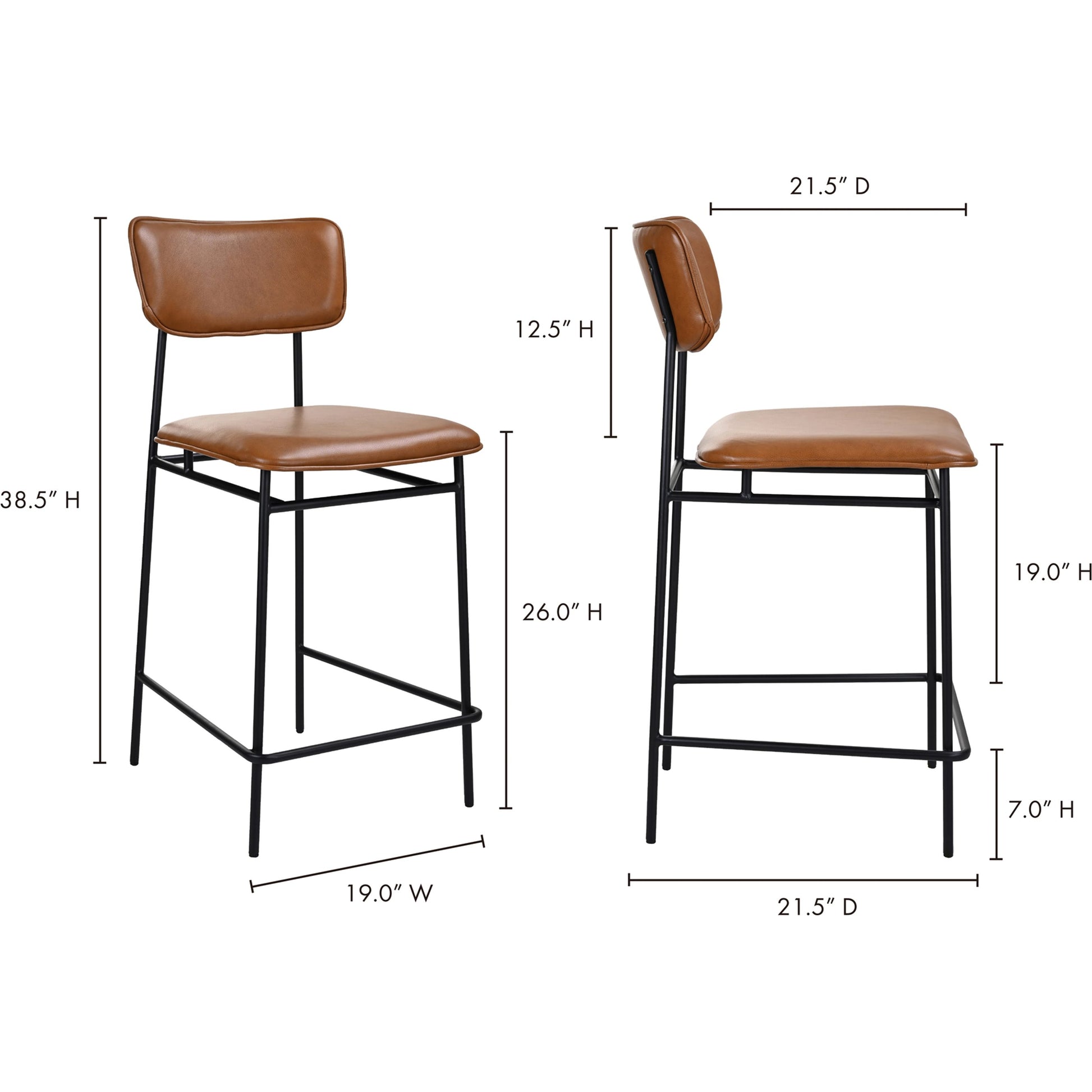 Sailor Counter Stool by Moe's Home Collection in brown. Made from upholstery: 100% top grain leather, powder-coated metal frame, plywood, foam padding in a transitional style.
