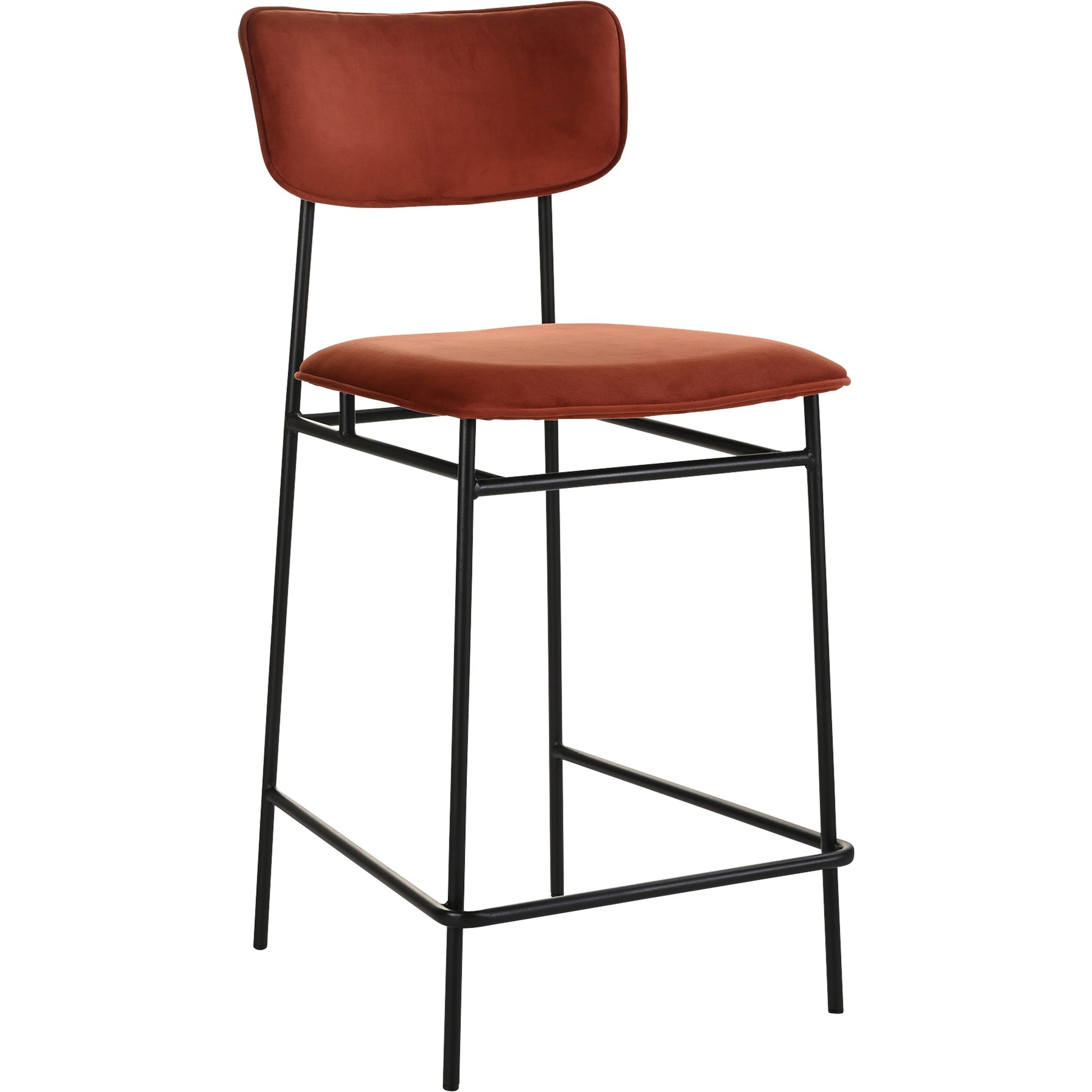 Sailor Counter Stool by Moe's Home Collection in brown. Made from upholstery: 100% top grain leather, powder-coated metal frame, plywood, foam padding in a transitional style.