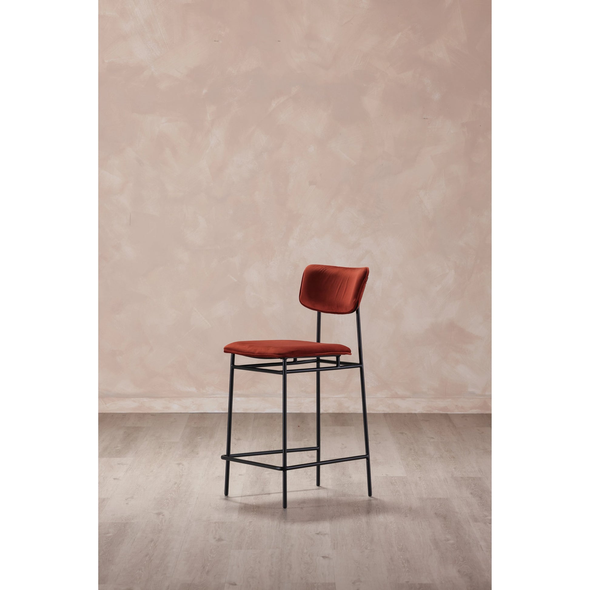 Sailor Counter Stool by Moe's Home Collection in brown. Made from upholstery: 100% top grain leather, powder-coated metal frame, plywood, foam padding in a transitional style.