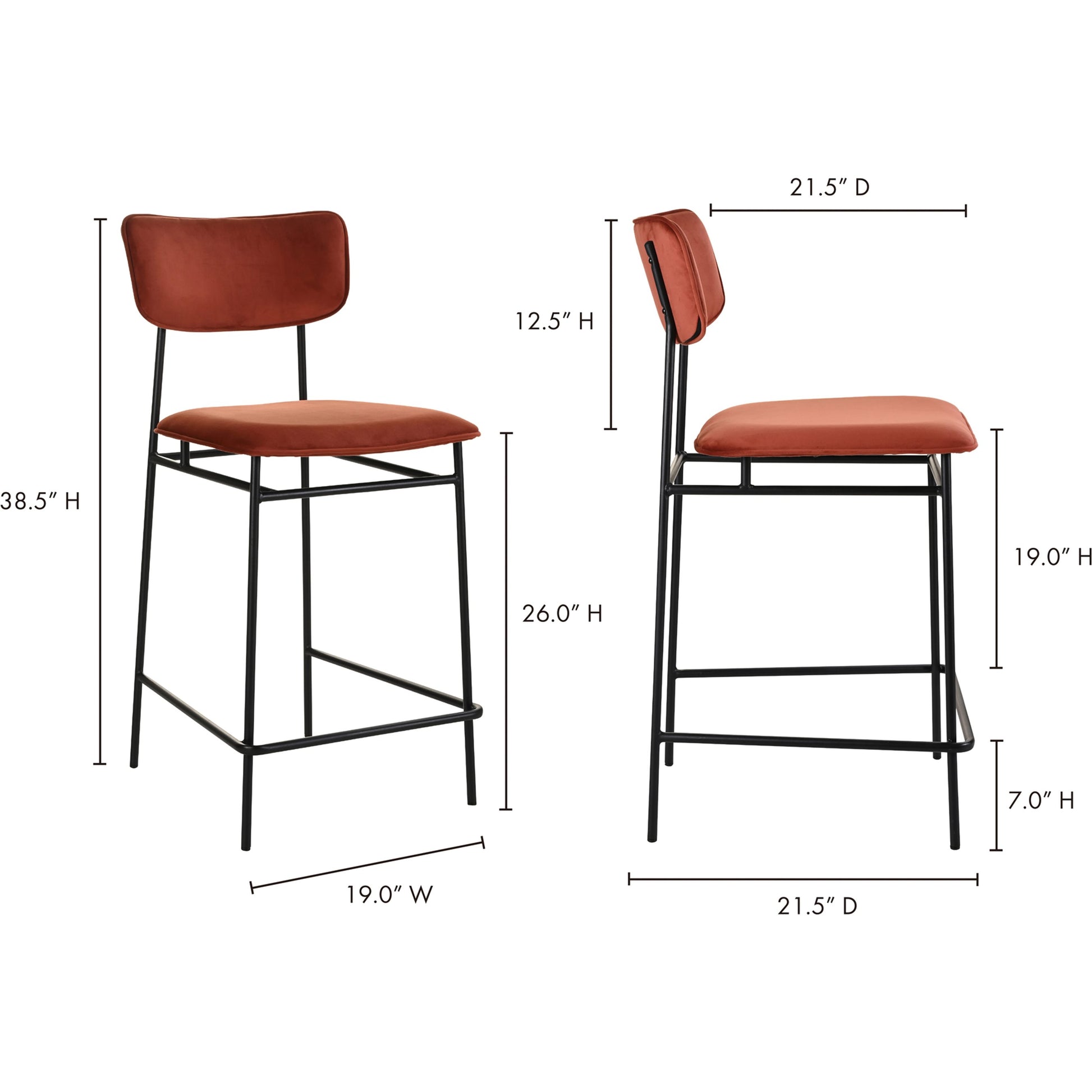 Sailor Counter Stool by Moe's Home Collection in brown. Made from upholstery: 100% top grain leather, powder-coated metal frame, plywood, foam padding in a transitional style.