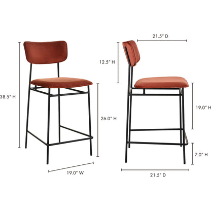 Sailor Counter Stool by Moe's Home Collection in brown. Made from upholstery: 100% top grain leather, powder-coated metal frame, plywood, foam padding in a transitional style.