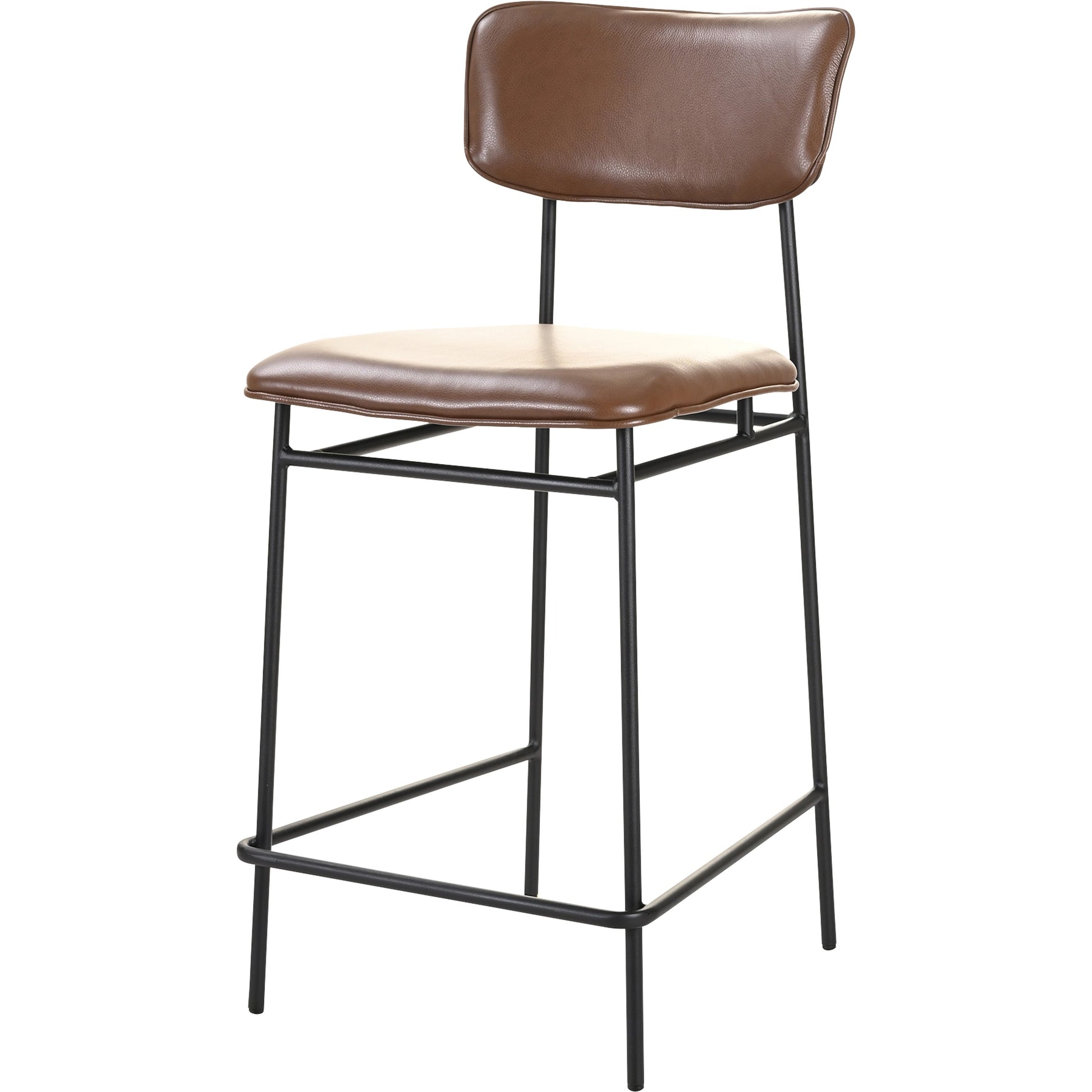 Sailor Counter Stool by Moe's Home Collection in brown. Made from upholstery: 100% top grain leather, powder-coated metal frame, plywood, foam padding in a transitional style.