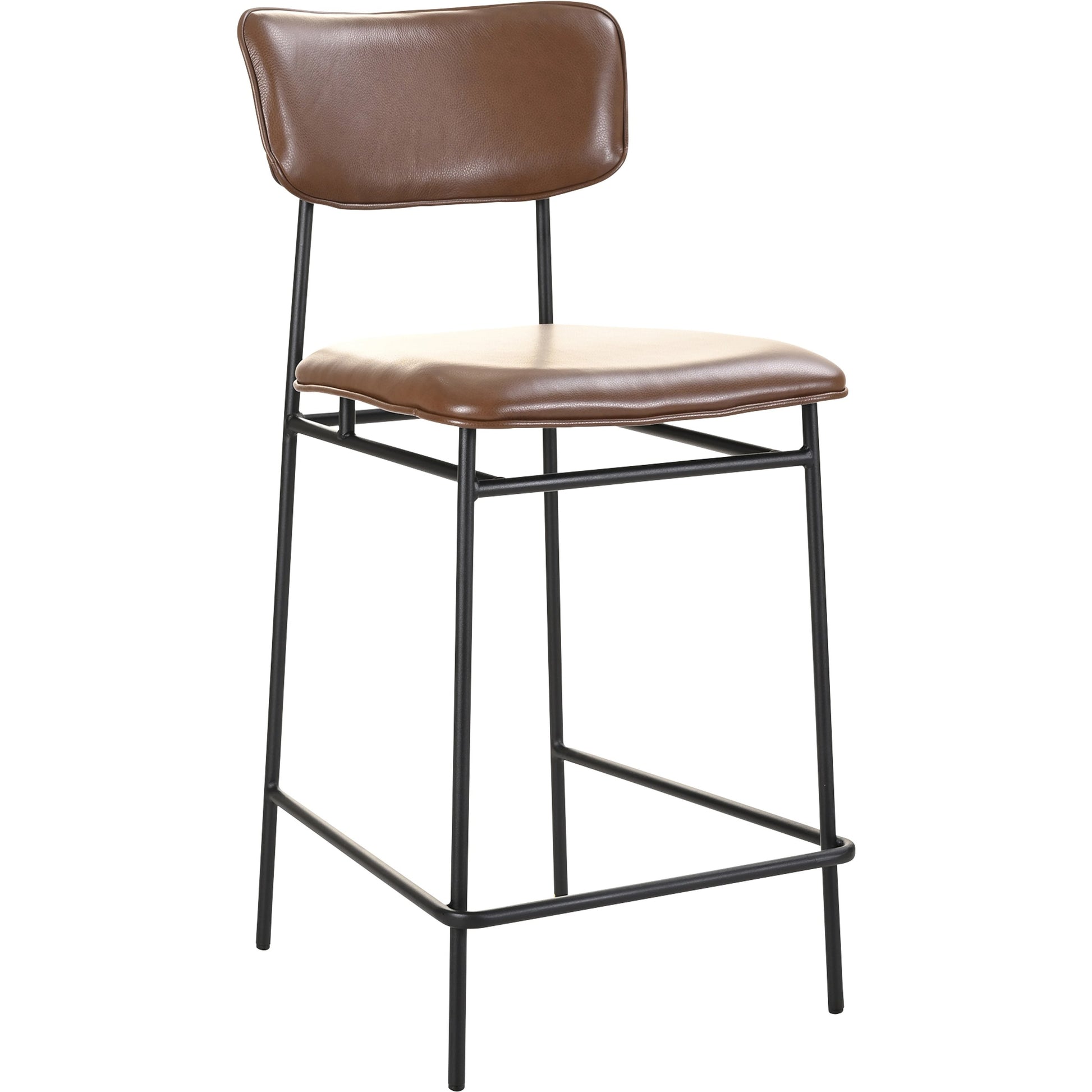 Sailor Counter Stool by Moe's Home Collection in brown. Made from upholstery: 100% top grain leather, powder-coated metal frame, plywood, foam padding in a transitional style.