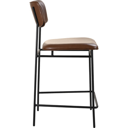 Sailor Counter Stool by Moe's Home Collection in brown. Made from upholstery: 100% top grain leather, powder-coated metal frame, plywood, foam padding in a transitional style.