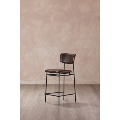 Sailor Counter Stool by Moe's Home Collection in brown. Made from upholstery: 100% top grain leather, powder-coated metal frame, plywood, foam padding in a transitional style.