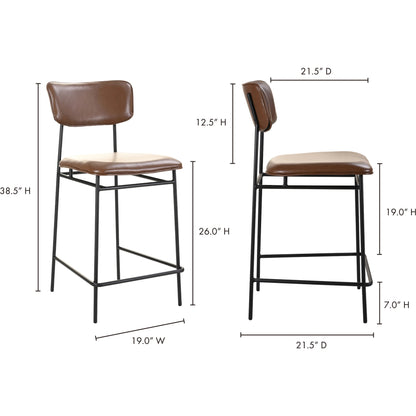 Sailor Counter Stool by Moe's Home Collection in brown. Made from upholstery: 100% top grain leather, powder-coated metal frame, plywood, foam padding in a transitional style.
