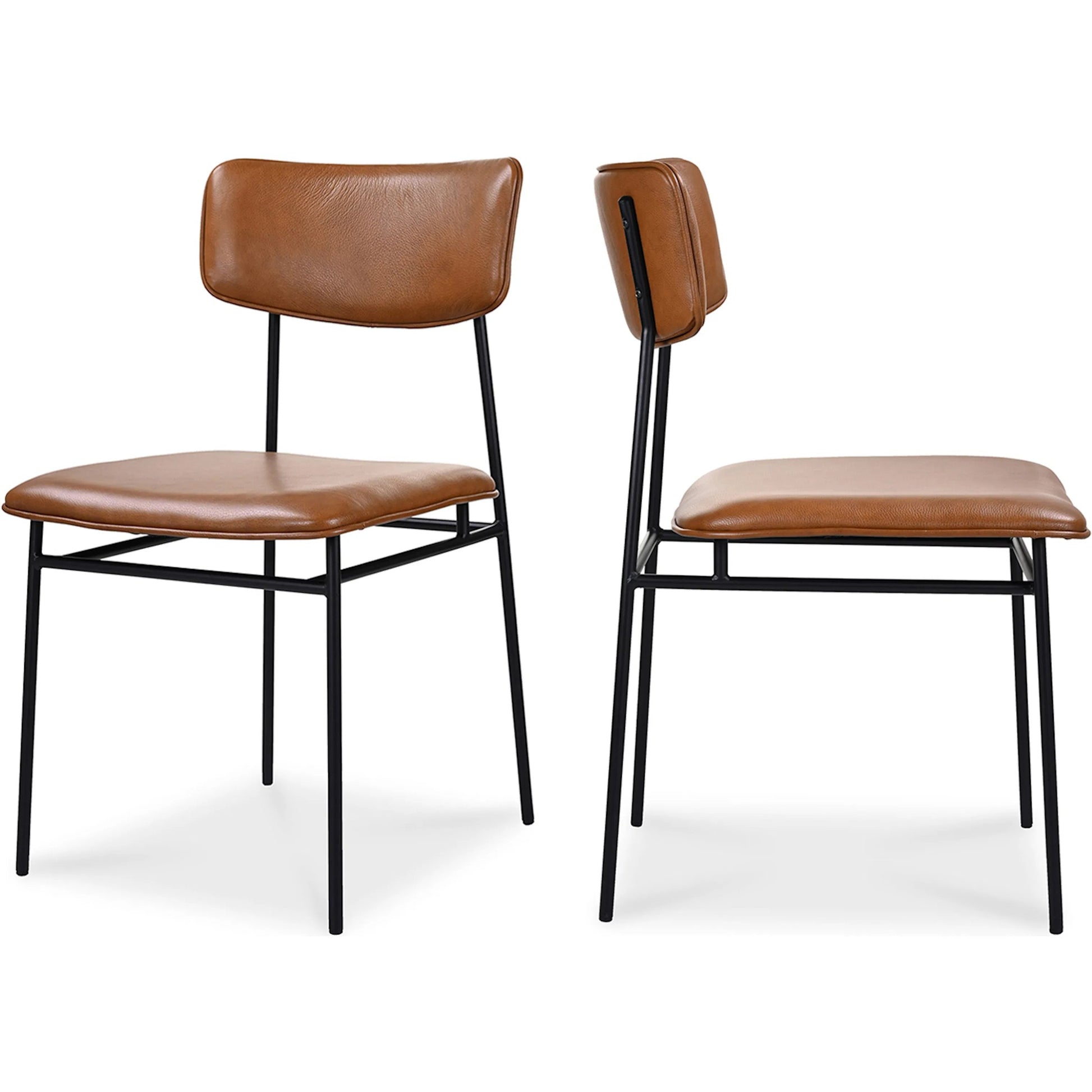 Sailor Dining Chair (Set of 2) by Moe's Home Collection in brown. Made from upholstery: 100% top grain leather, powder-coated metal frame, plywood, foam padding in a transitional style.