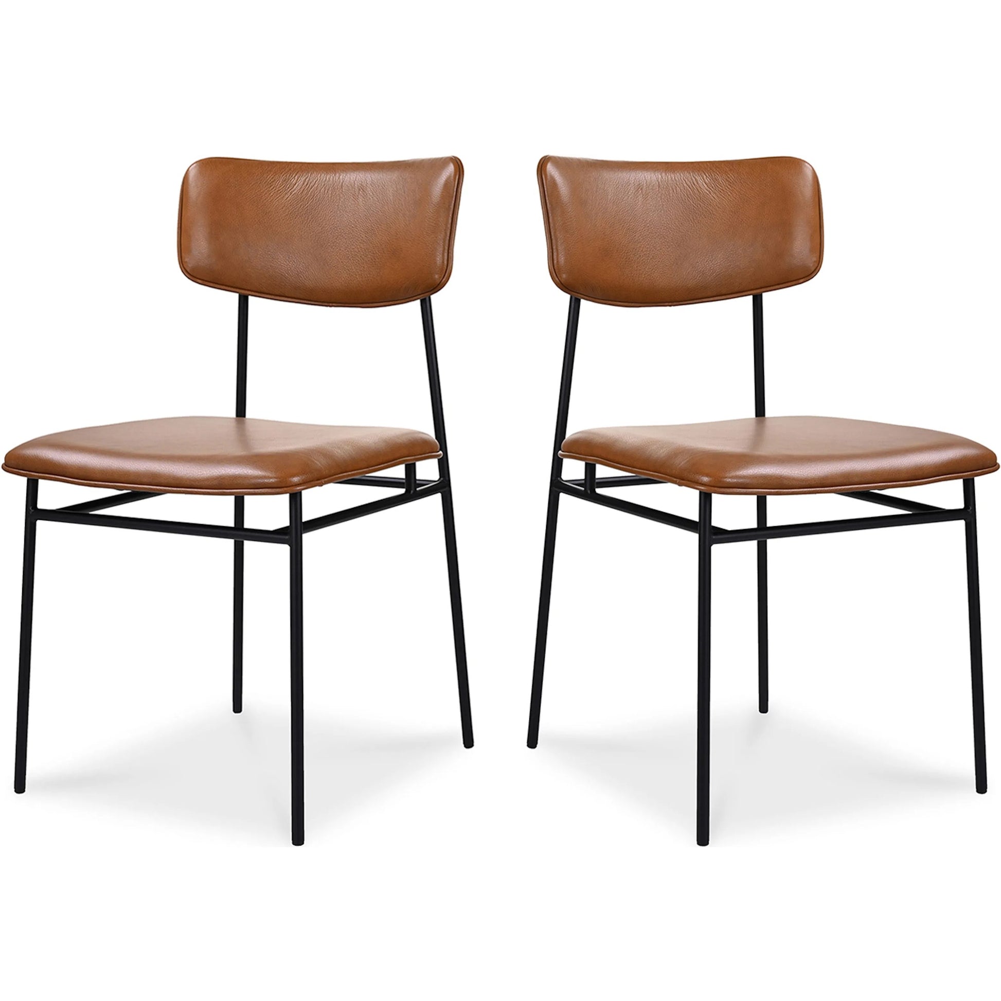 Sailor Dining Chair (Set of 2) by Moe's Home Collection in brown. Made from upholstery: 100% top grain leather, powder-coated metal frame, plywood, foam padding in a transitional style.