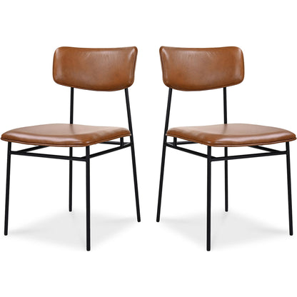 Sailor Dining Chair (Set of 2) by Moe's Home Collection in brown. Made from upholstery: 100% top grain leather, powder-coated metal frame, plywood, foam padding in a transitional style.
