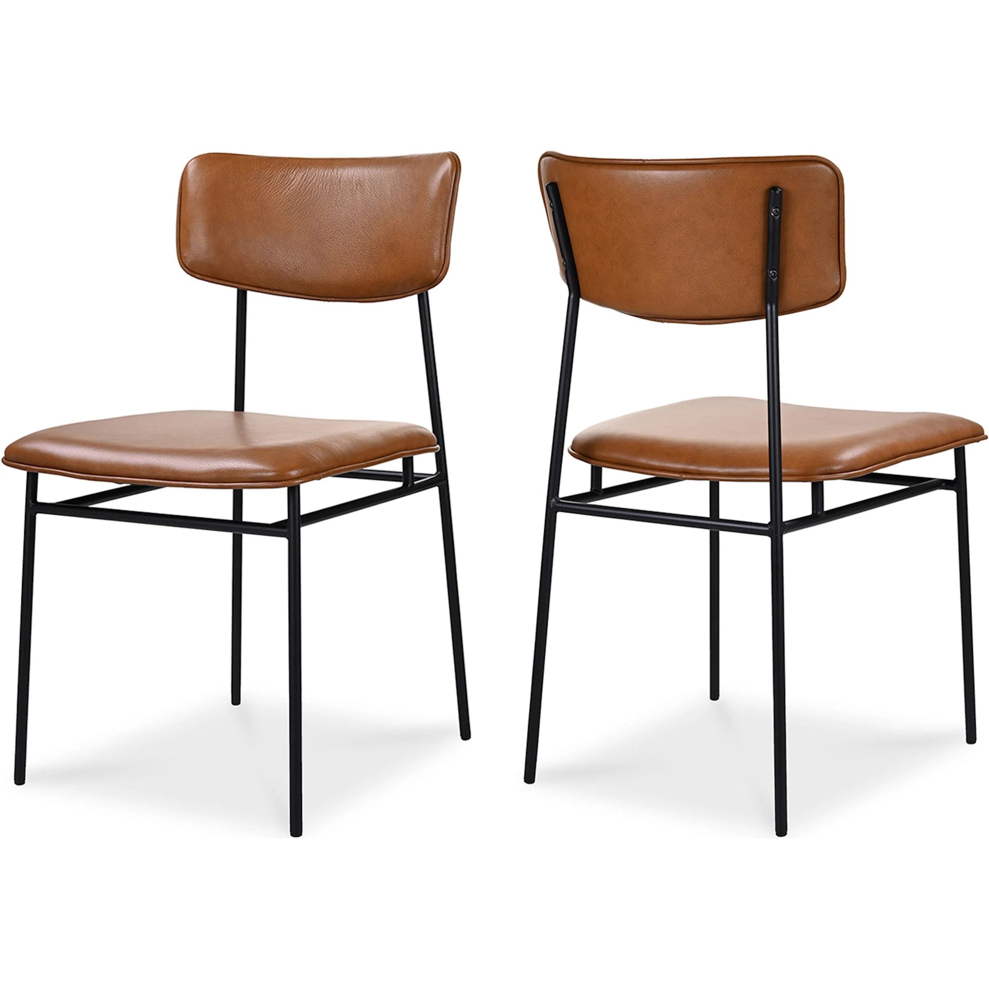 Sailor Dining Chair (Set of 2) by Moe's Home Collection in brown. Made from upholstery: 100% top grain leather, powder-coated metal frame, plywood, foam padding in a transitional style.