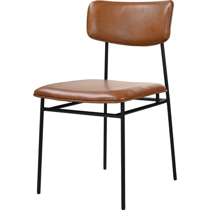 Sailor Dining Chair (Set of 2) by Moe's Home Collection in brown. Made from upholstery: 100% top grain leather, powder-coated metal frame, plywood, foam padding in a transitional style.