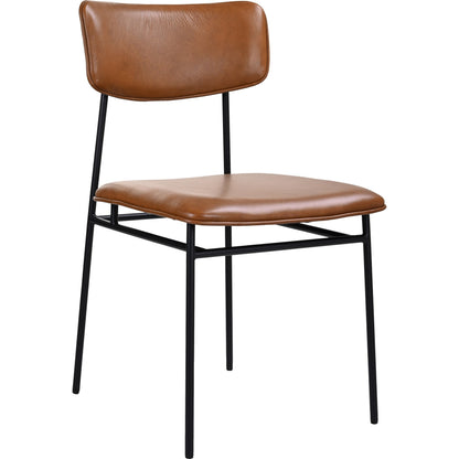 Sailor Dining Chair (Set of 2) by Moe's Home Collection in brown. Made from upholstery: 100% top grain leather, powder-coated metal frame, plywood, foam padding in a transitional style.