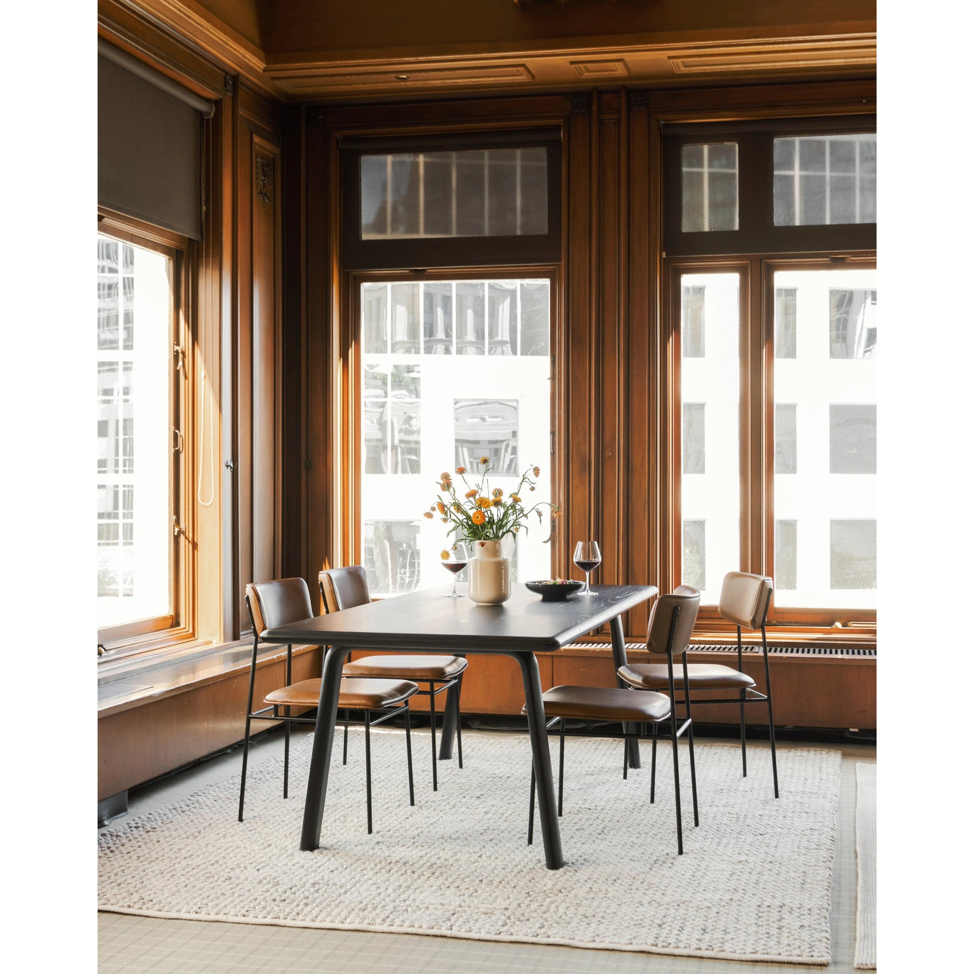 Sailor Dining Chair (Set of 2) by Moe's Home Collection in brown. Made from upholstery: 100% top grain leather, powder-coated metal frame, plywood, foam padding in a transitional style.