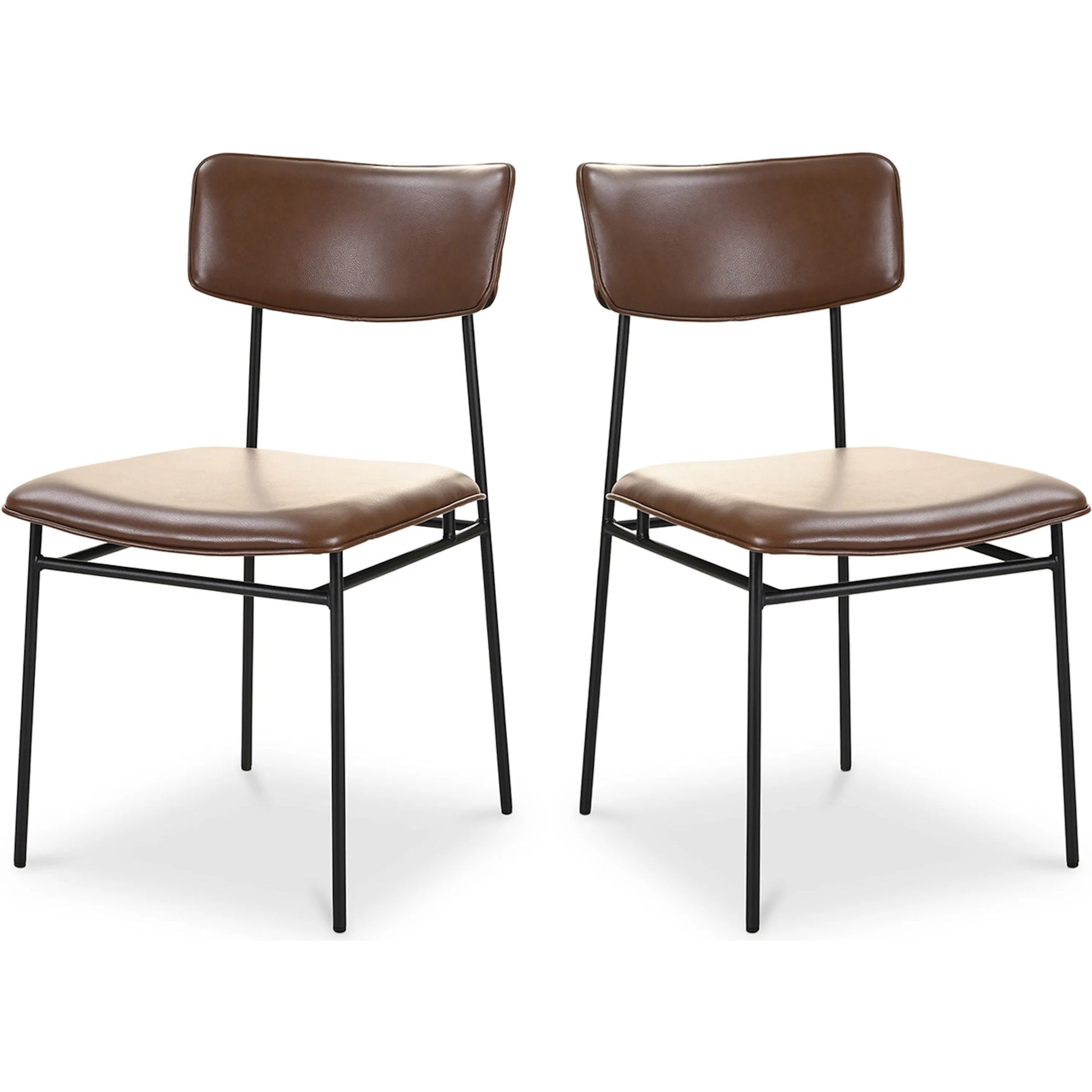 Sailor Dining Chair (Set of 2) by Moe's Home Collection in brown. Made from upholstery: 100% top grain leather, powder-coated metal frame, plywood, foam padding in a transitional style.