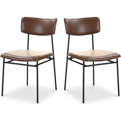 Sailor Dining Chair (Set of 2) by Moe's Home Collection in brown. Made from upholstery: 100% top grain leather, powder-coated metal frame, plywood, foam padding in a transitional style.