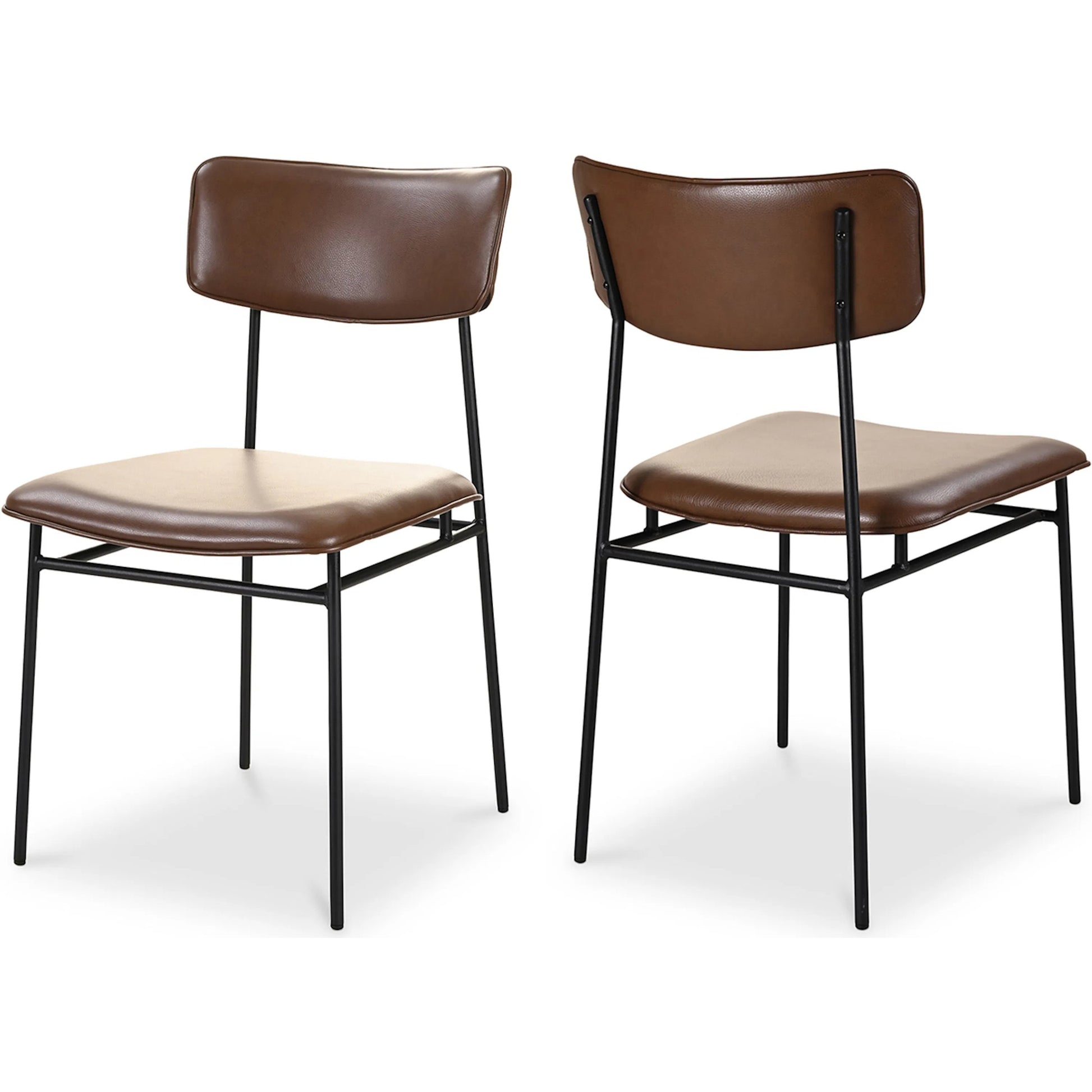 Sailor Dining Chair (Set of 2) by Moe's Home Collection in brown. Made from upholstery: 100% top grain leather, powder-coated metal frame, plywood, foam padding in a transitional style.